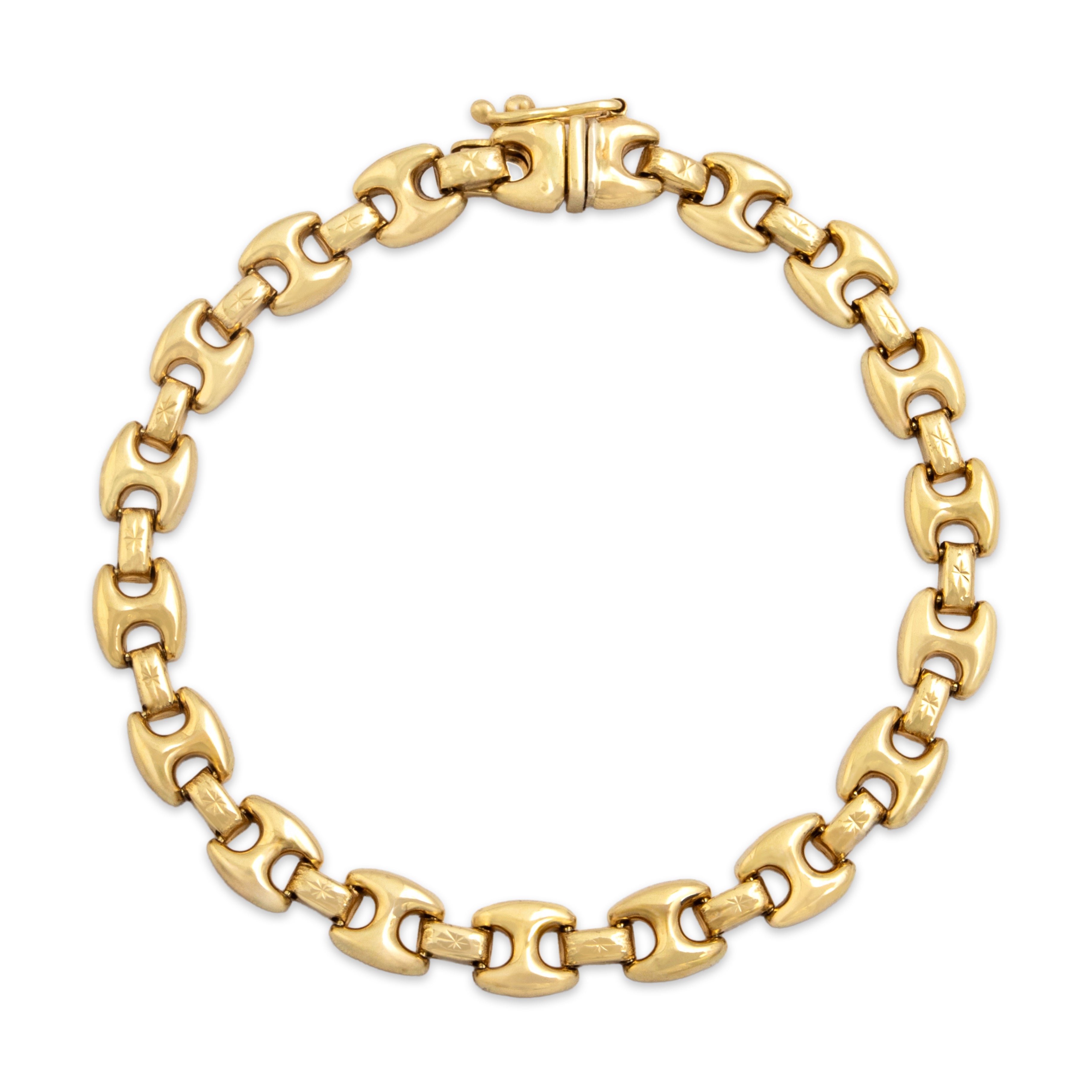 Vintage 14k Yellow Gold Star-Detail Link Bracelet - Overall view