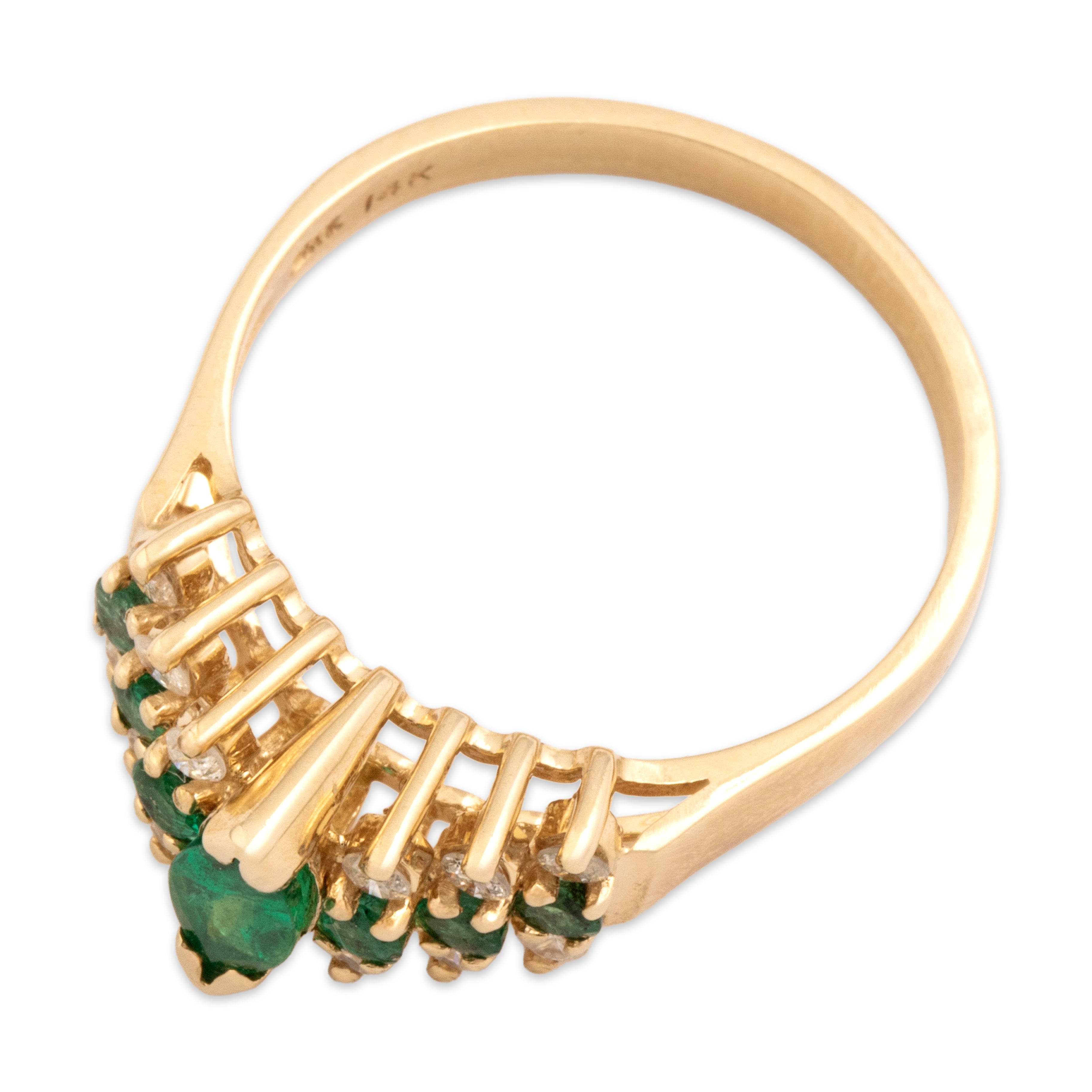 Vintage 14k Yellow Gold Emerald Diamond Sparkling Marquise Step Shoulder Ring - Overall view