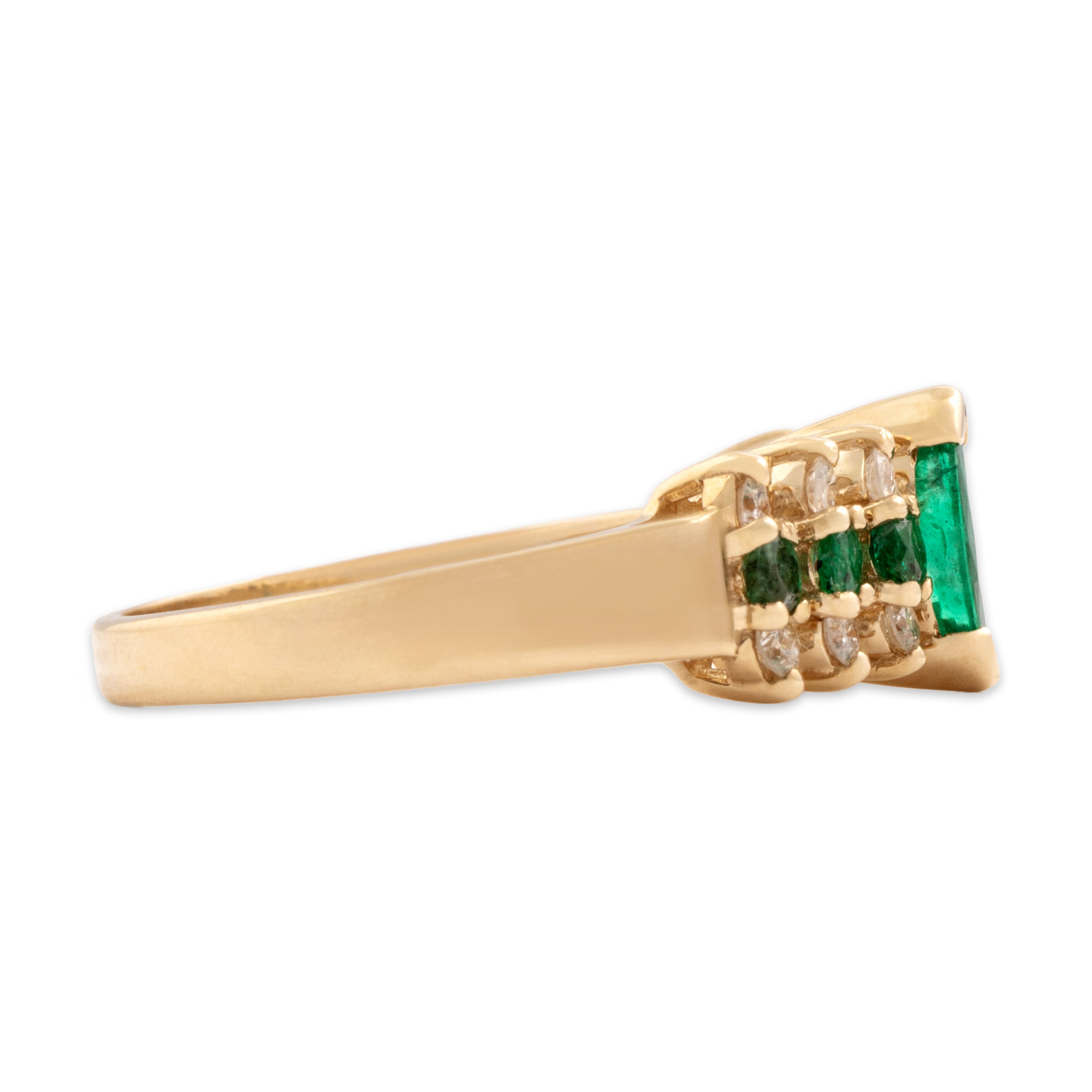 Vintage 14k Yellow Gold Emerald Diamond Sparkling Marquise Step Shoulder Ring - Side view