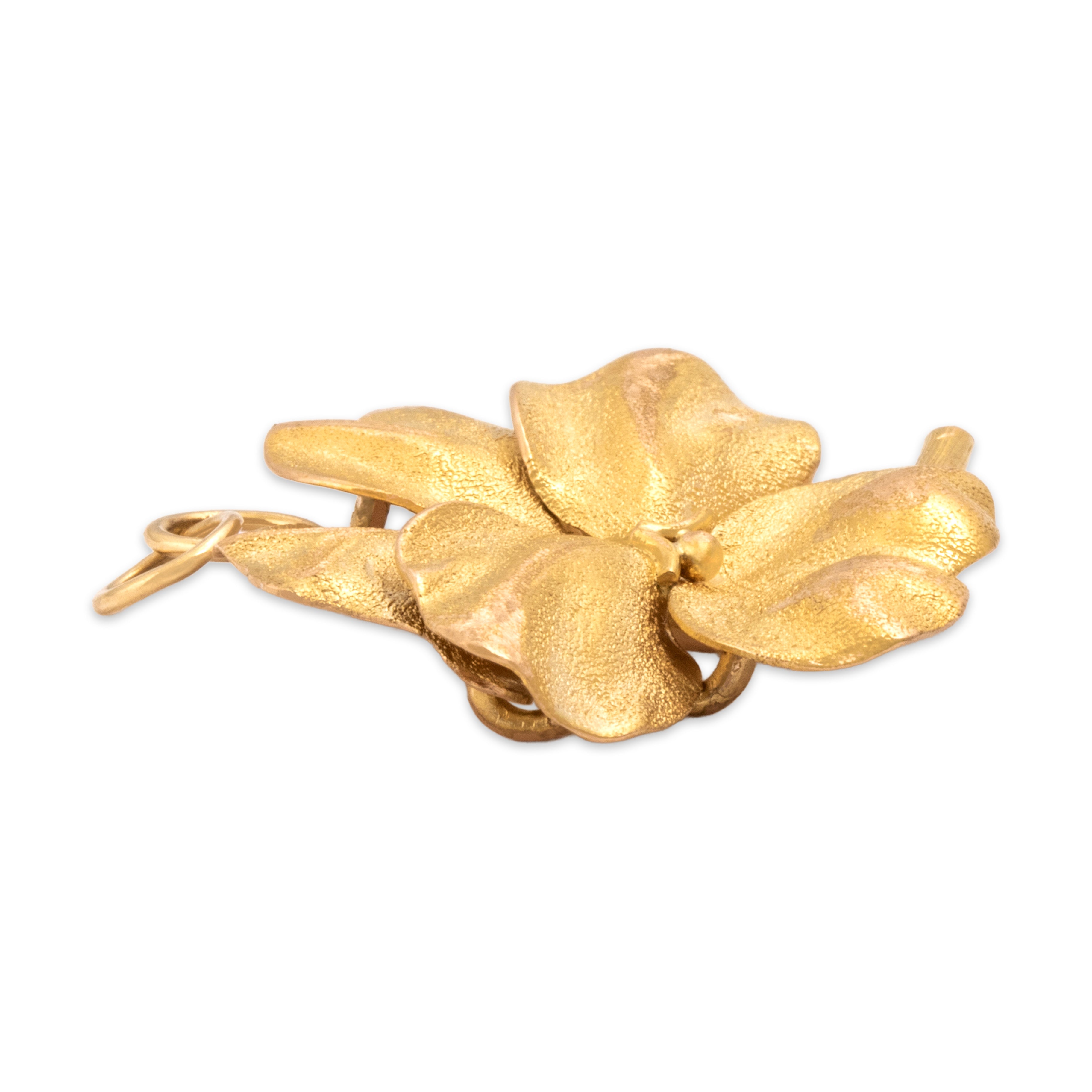 Antique 18k Yellow Gold Beautiful Textured Pansy Bloom Charm / Pendant - Side view
