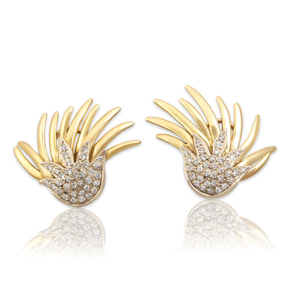 Vintage Oversized 18k Yellow Gold & 14k White Gold .73cttw Diamond Fan Earrings
