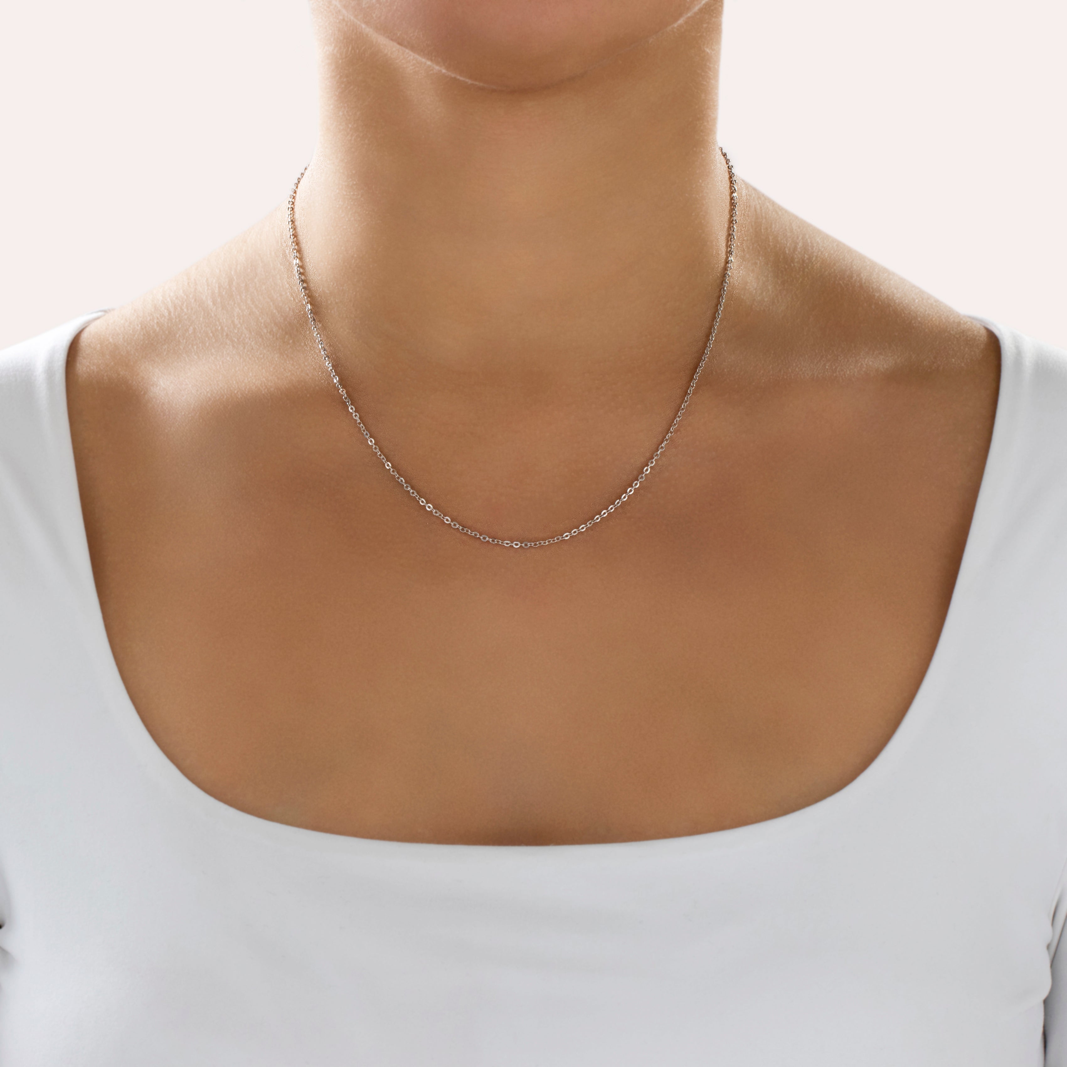 Vintage Italian 14k White Gold Sleek Shining Cable Chain Necklace 18