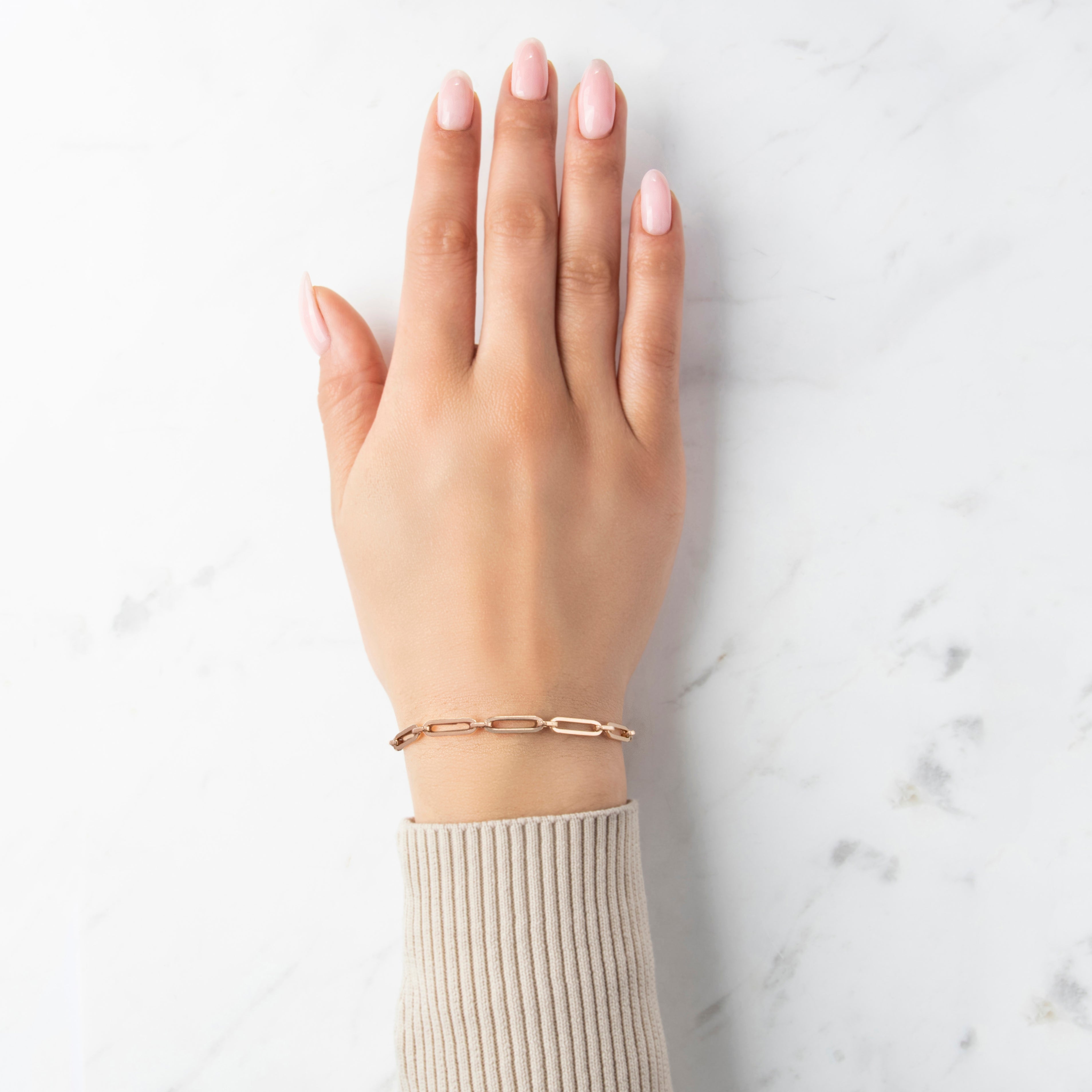 Vintage 14k Rosy Yellow Gold Paperclip Link Bracelet - On model view
