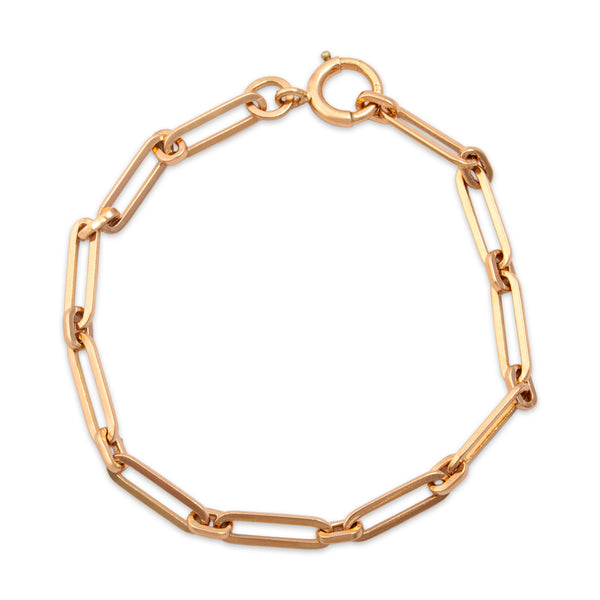 Vintage 14k Rosy Yellow Gold Paperclip Link Bracelet 6.75