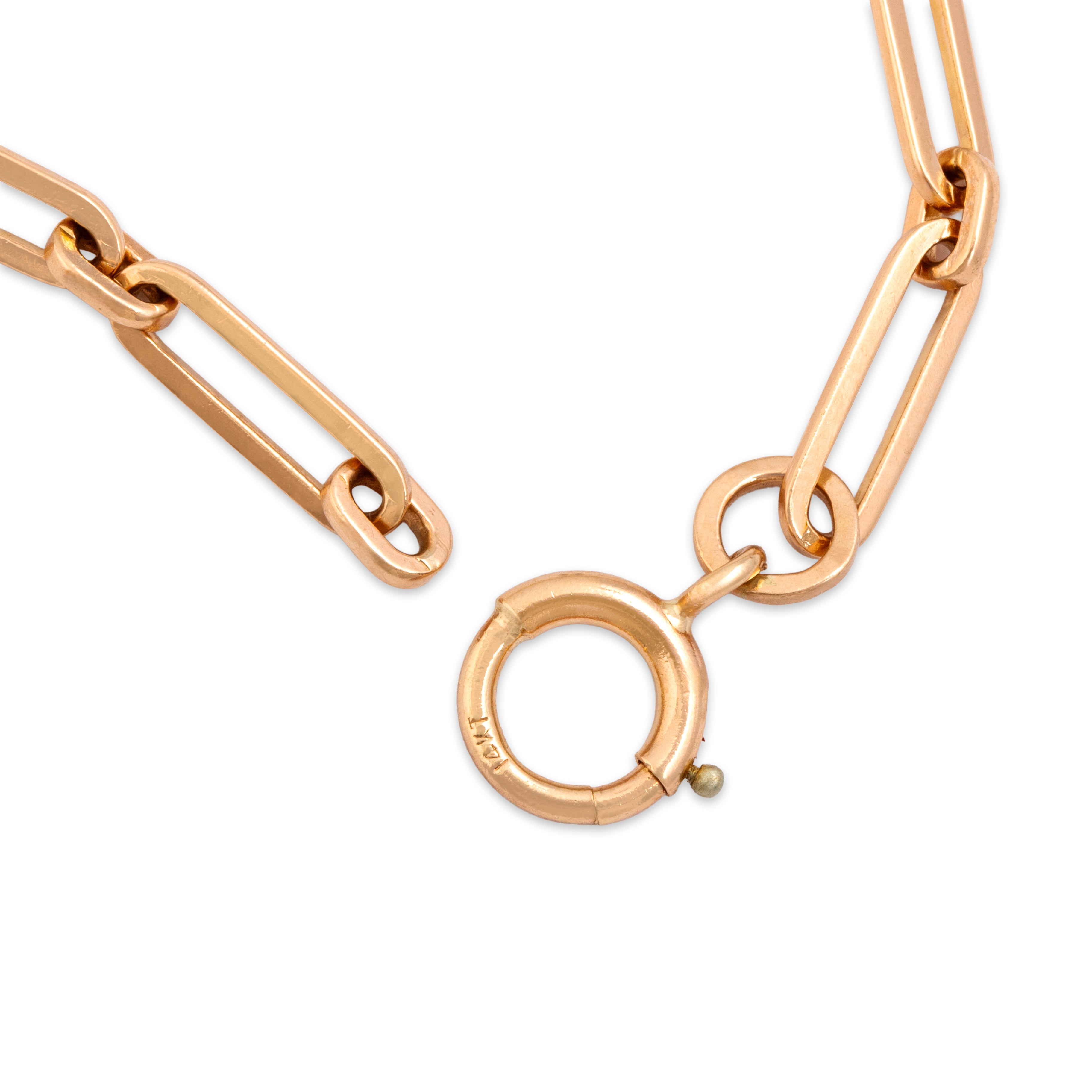 Vintage 14k Rosy Yellow Gold Paperclip Link Bracelet 6.75