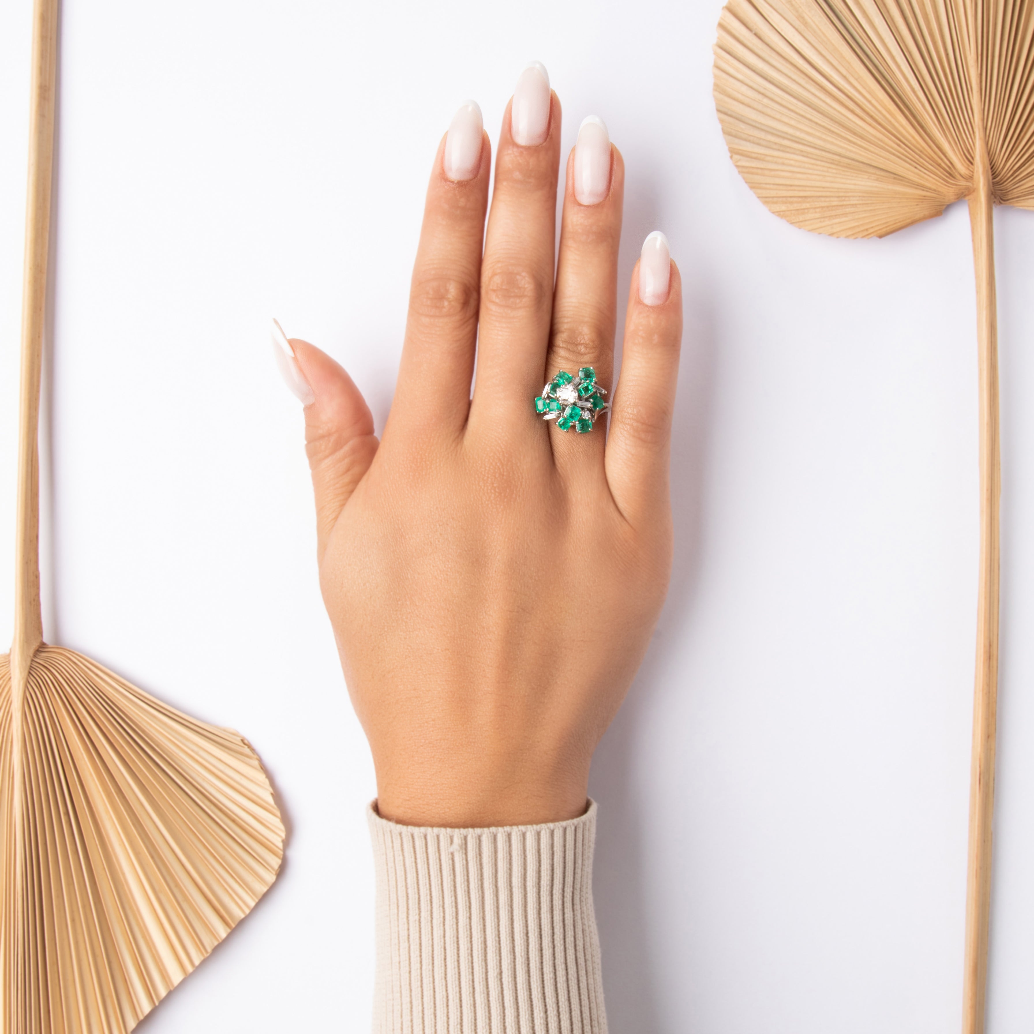 Vintage 18k White Gold [Custom Carat] Fabulous Bright Tower Cocktail Ring - On model view