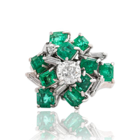 Vintage 18k White Gold 2cttw Emerald .69cttw Old Mine Diamond Fabulous Ring 7.00