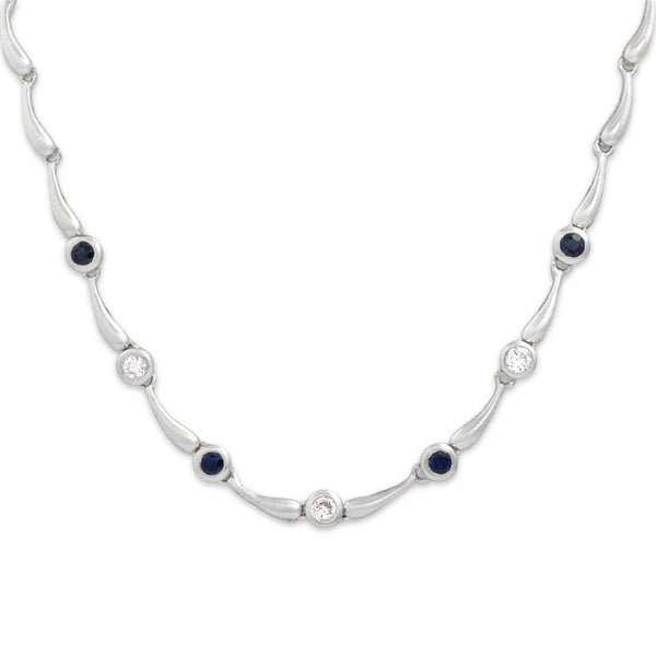 Vintage 14k White Gold Blue Sapphire Diamond Fantastic Raindrop Link Necklace 18