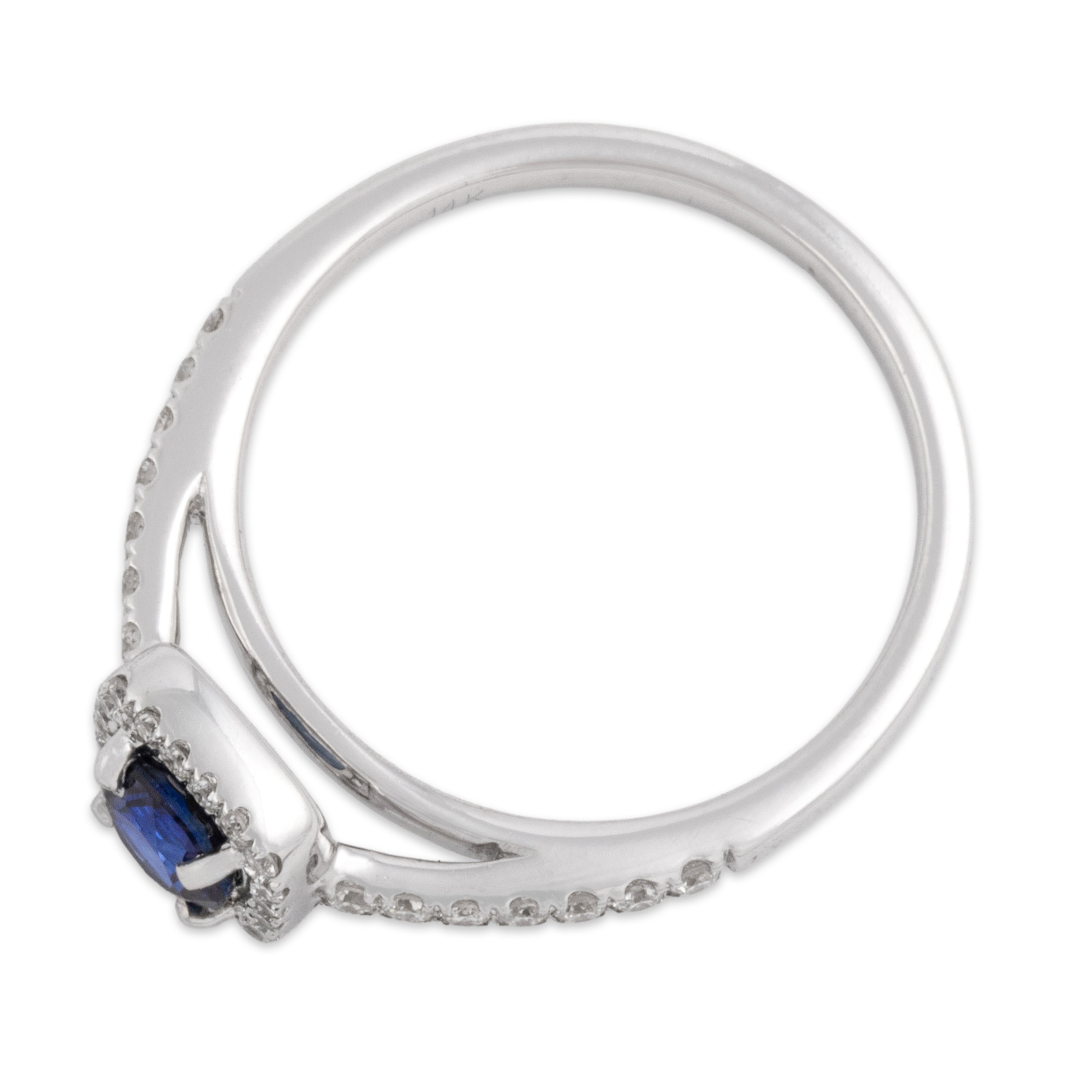 Estate 14k White Gold .55ct Blue Sapphire Diamond Sparkling Square Halo Ring - Overall view