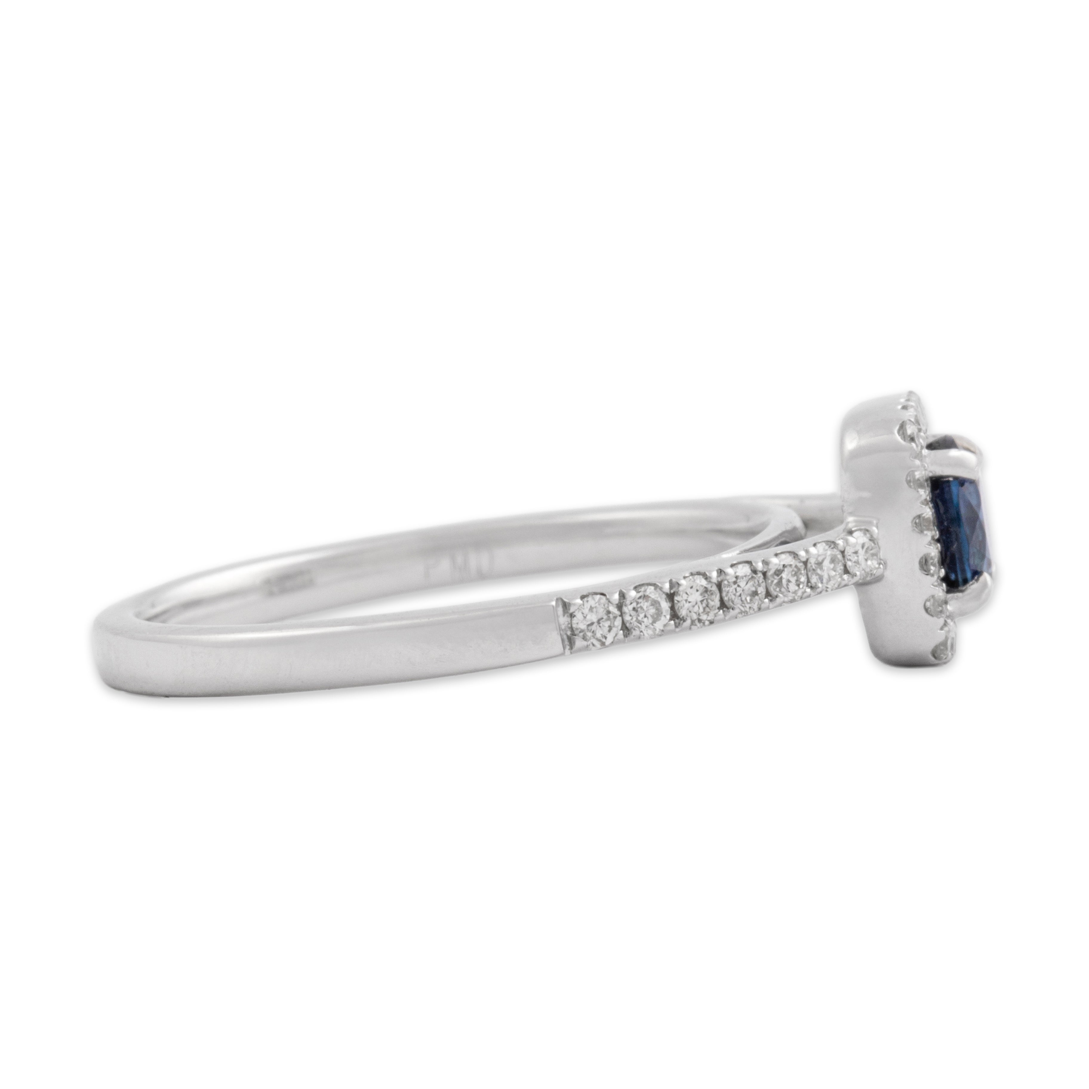Estate 14k White Gold .55ct Blue Sapphire Diamond Sparkling Square Halo Ring - Side view