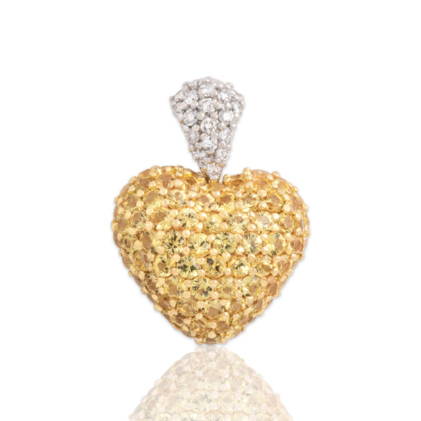 Vintage 14k Yellow & White Gold 1.52cttw Yellow Sapphire Diamond Pavé Pendant