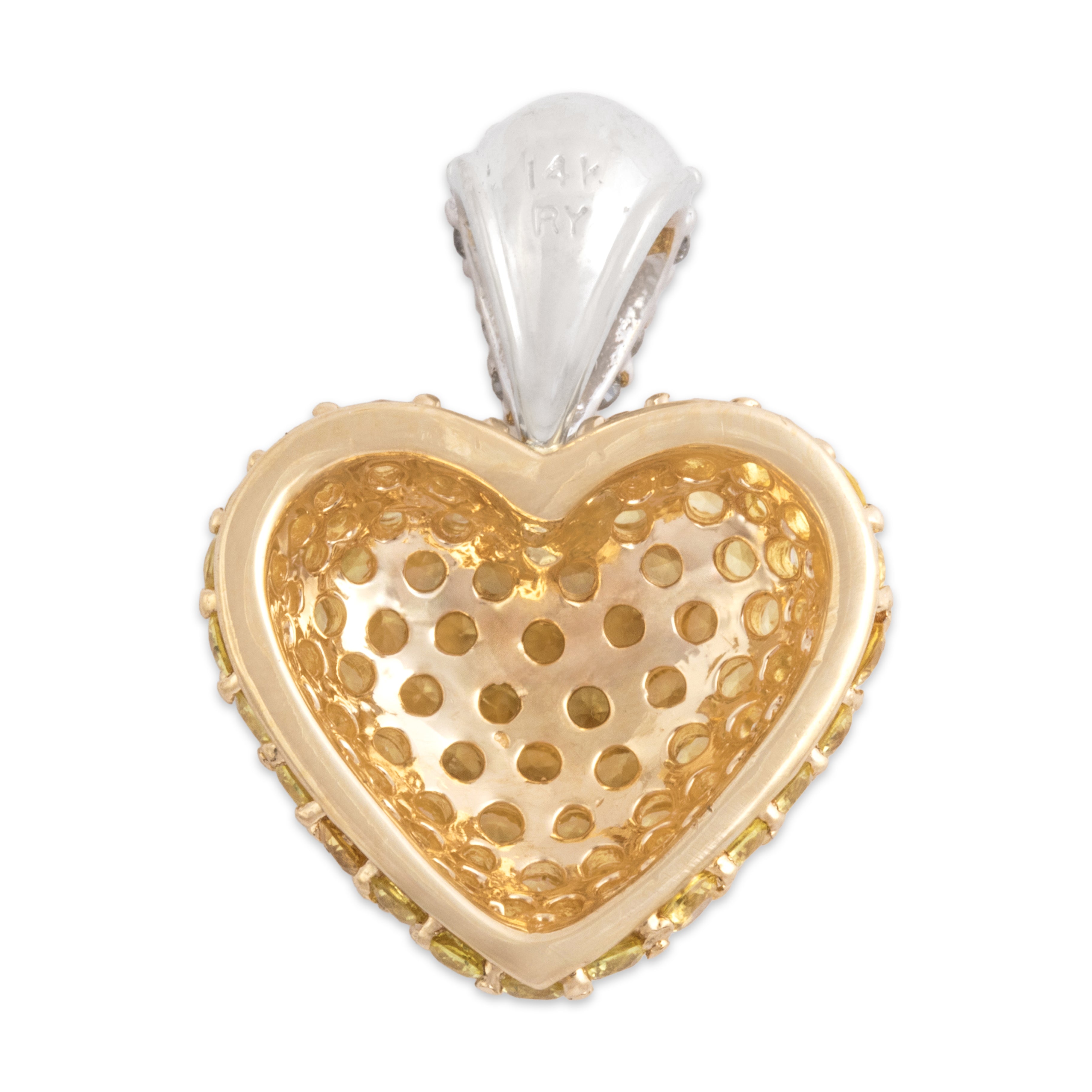 Vintage 14k Yellow & White Gold 1.52cttw Yellow Sapphire Diamond Pavé Pendant