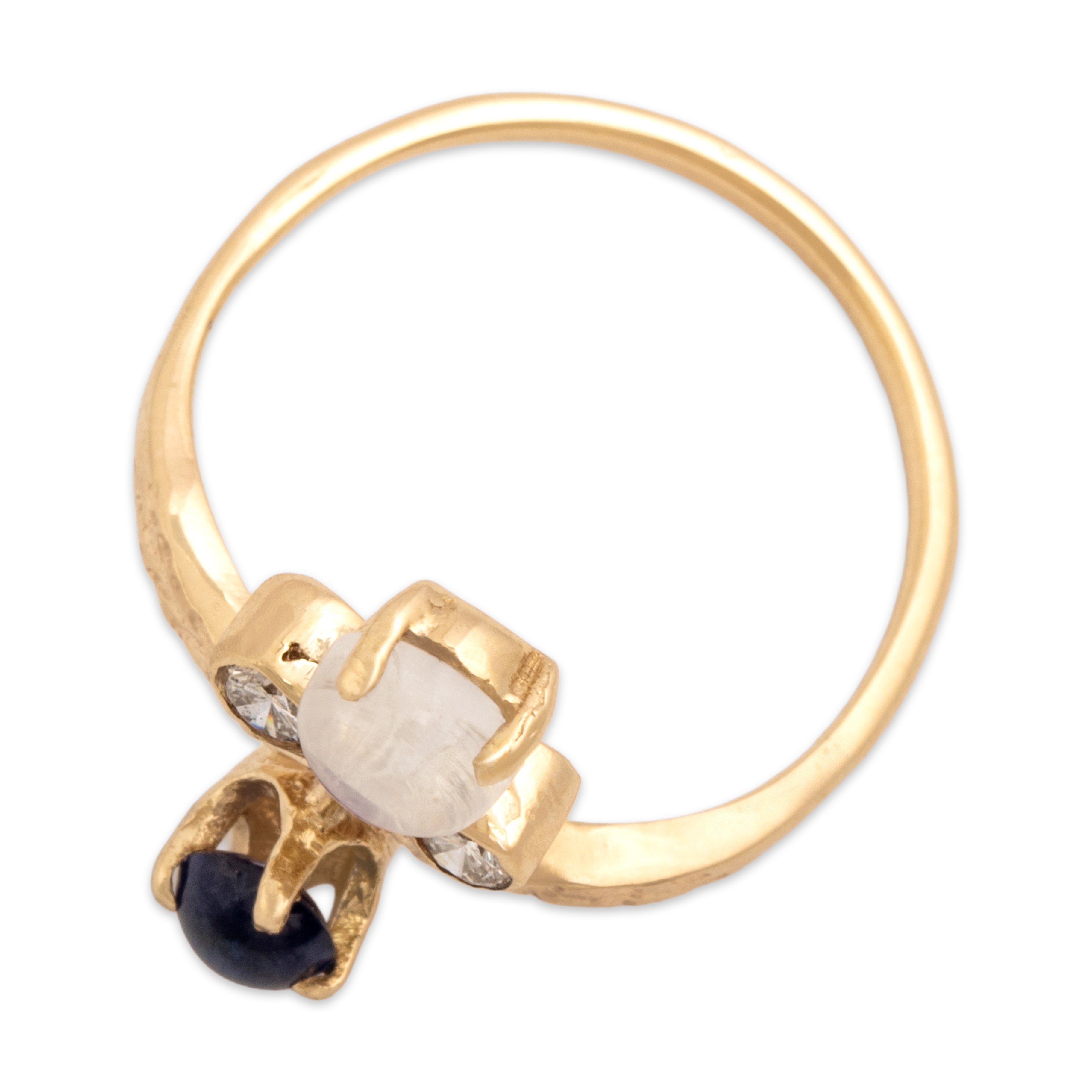 Vintage 14k Yellow Gold .61ct Moonstone Sapphire Diamond Ruby Tall Multistone Tower Ring - Overall view