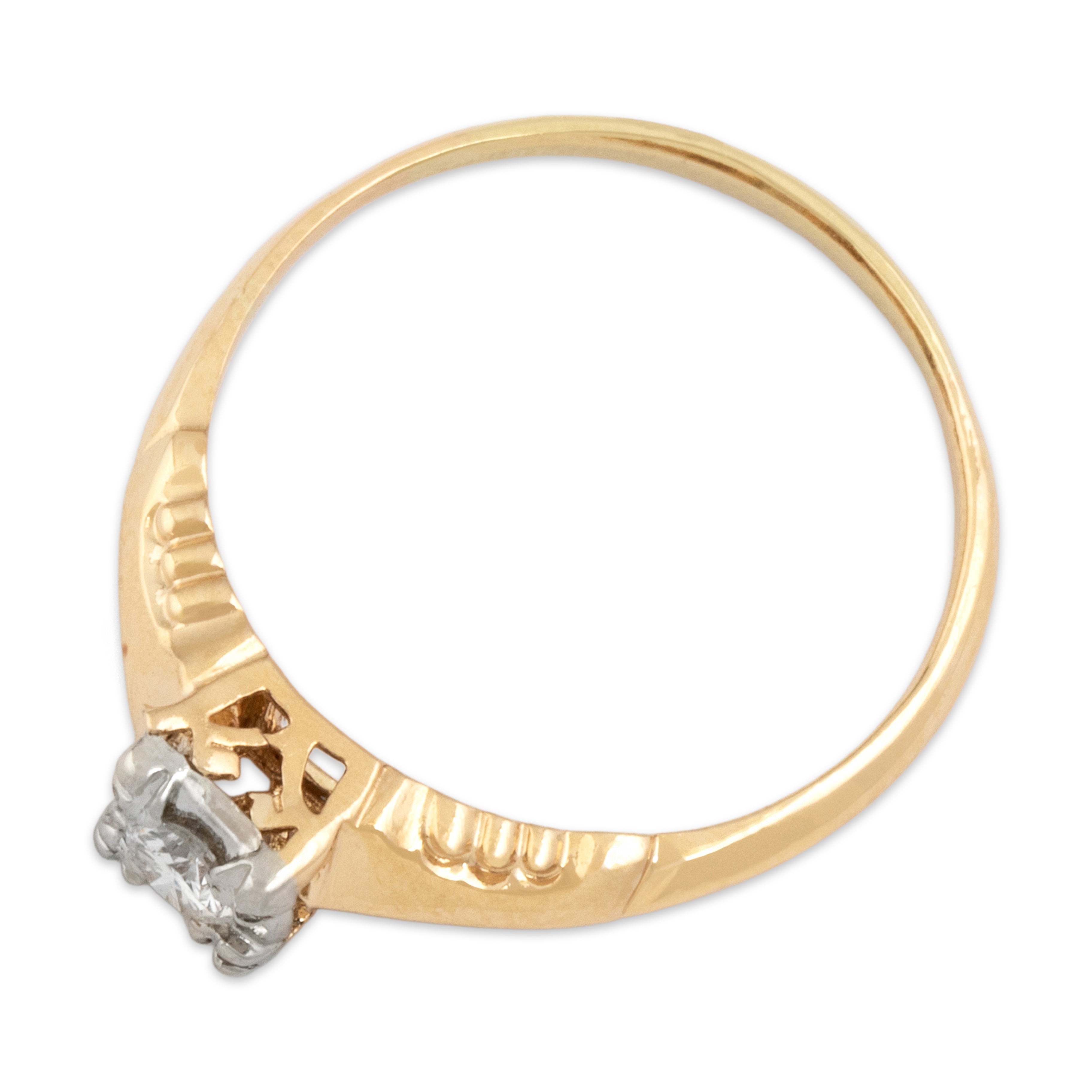 Vintage 14k Yellow Gold Diamond Dainty Square-Set Solitaire Ring - Overall view