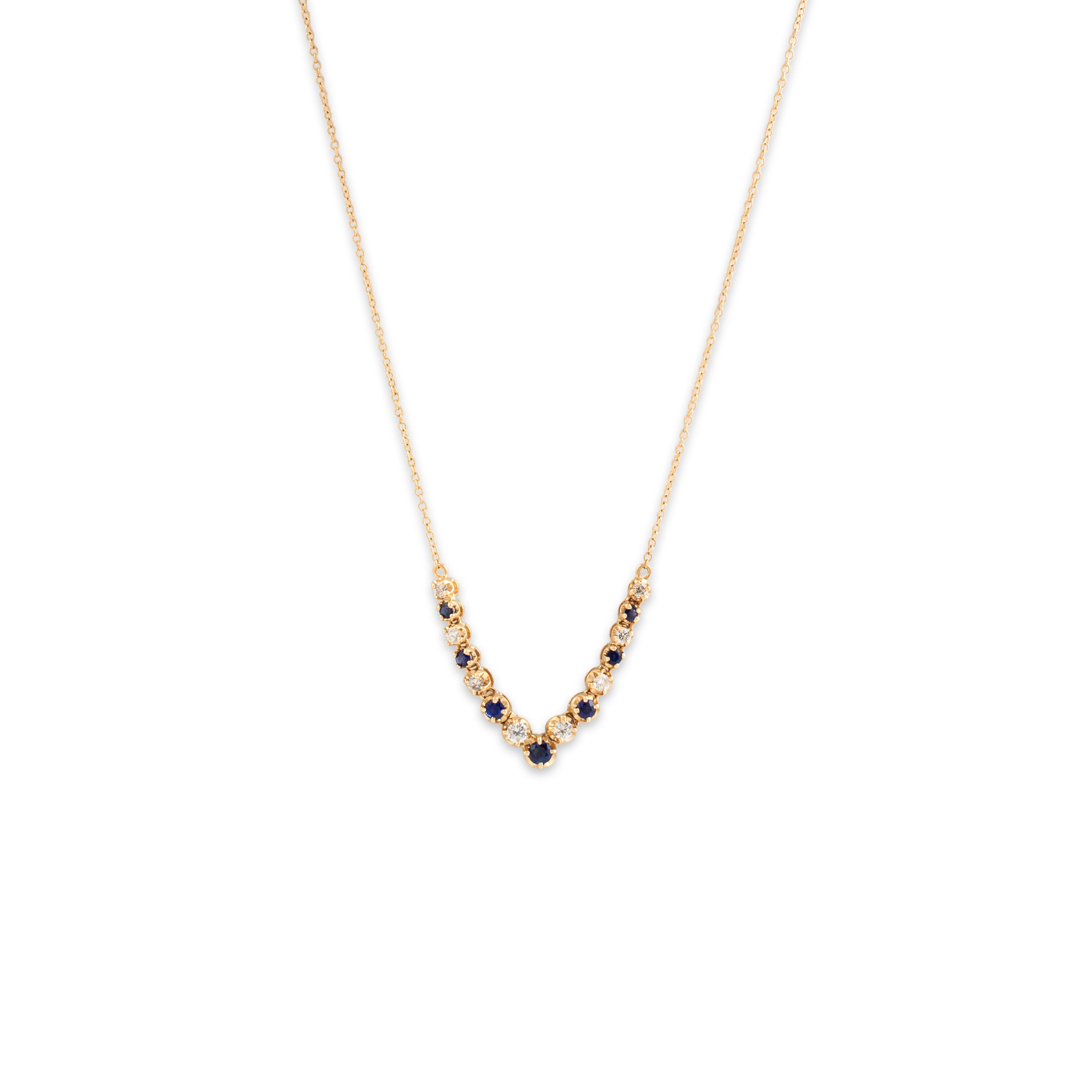 Vintage 14k Yellow Gold .81cttw Blue Sapphire .6cttw Diamond Necklace 18.25