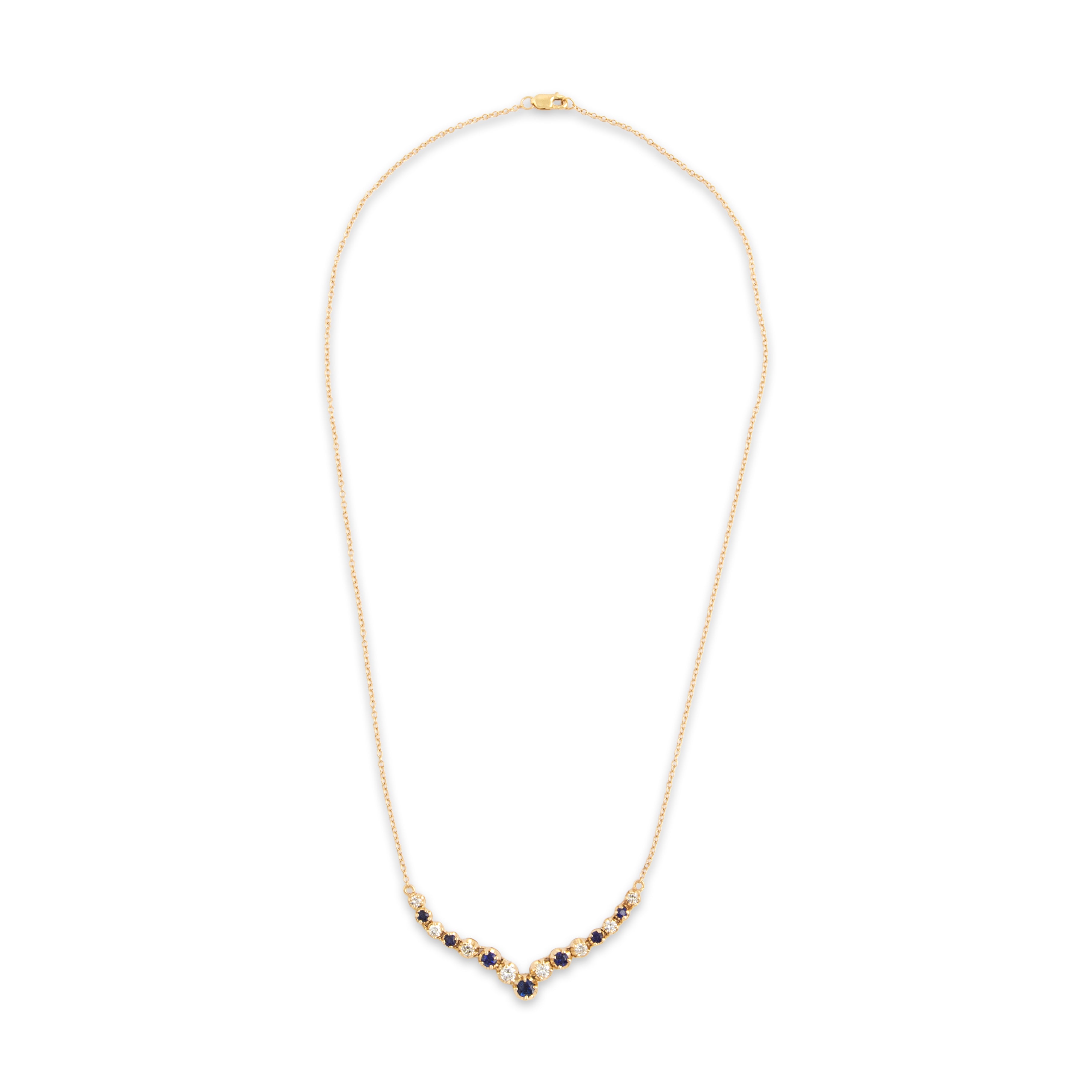 Vintage 14k Yellow Gold .81cttw Blue Sapphire .6cttw Diamond Dazzling Elegant Chevron Necklace - Overall view