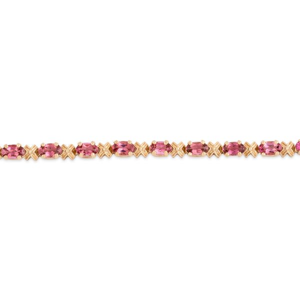 Vintage 14k Yellow Gold 3.79cttw Pink Tourmaline Chic X-Link Tennis Bracelet 7"