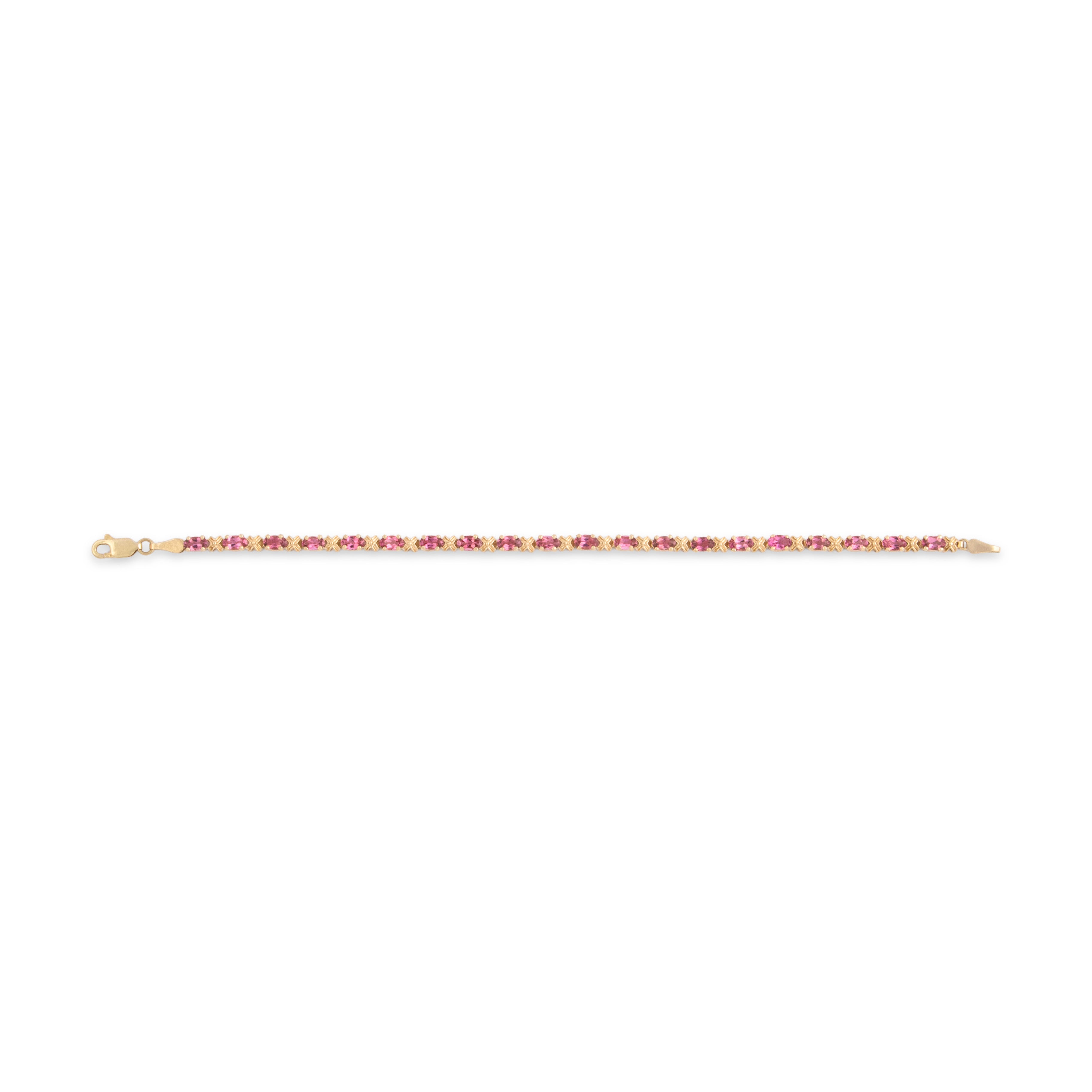 Vintage 14k Yellow Gold 3.79cttw Pink Tourmaline Chic X-Link Tennis Bracelet 7
