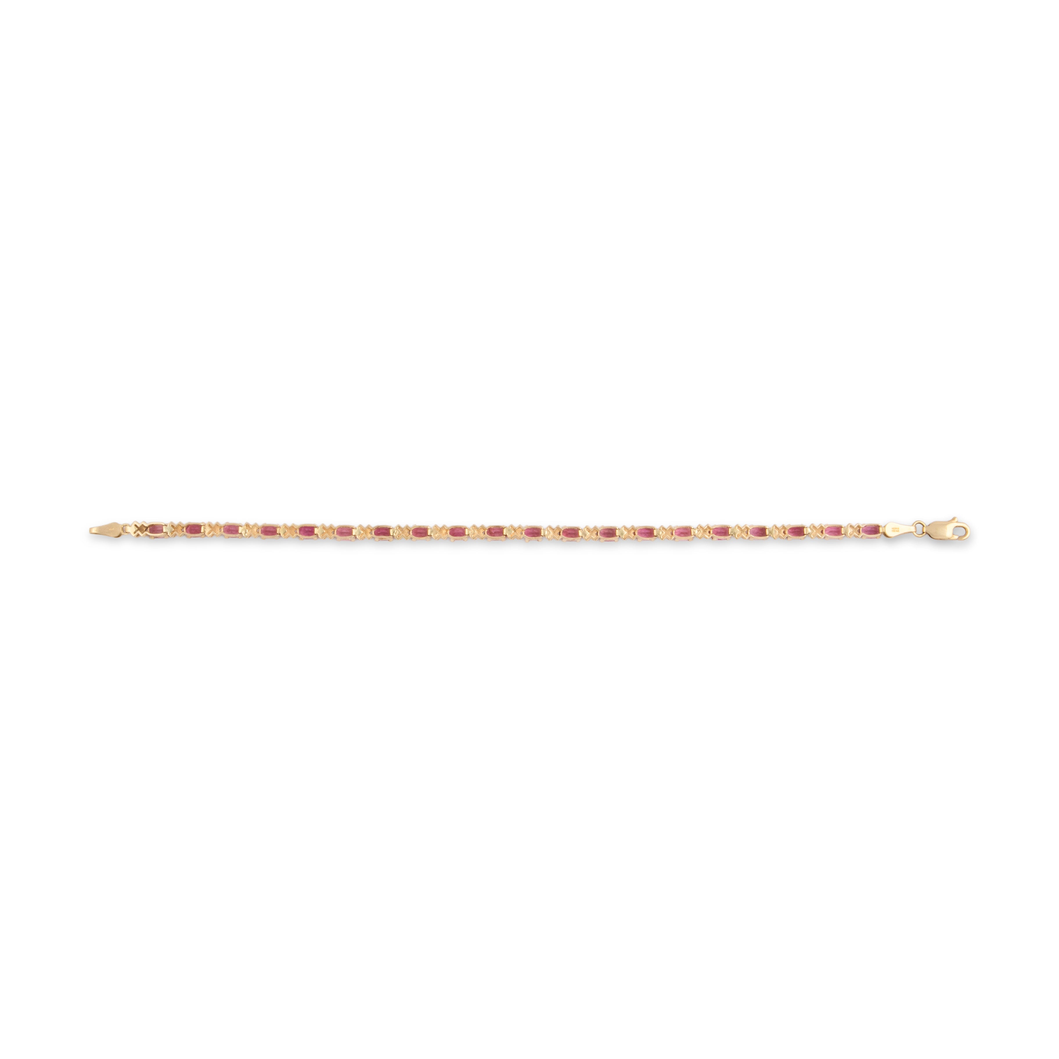Vintage 14k Yellow Gold 3.79cttw Pink Tourmaline Chic X-Link Tennis Bracelet 7