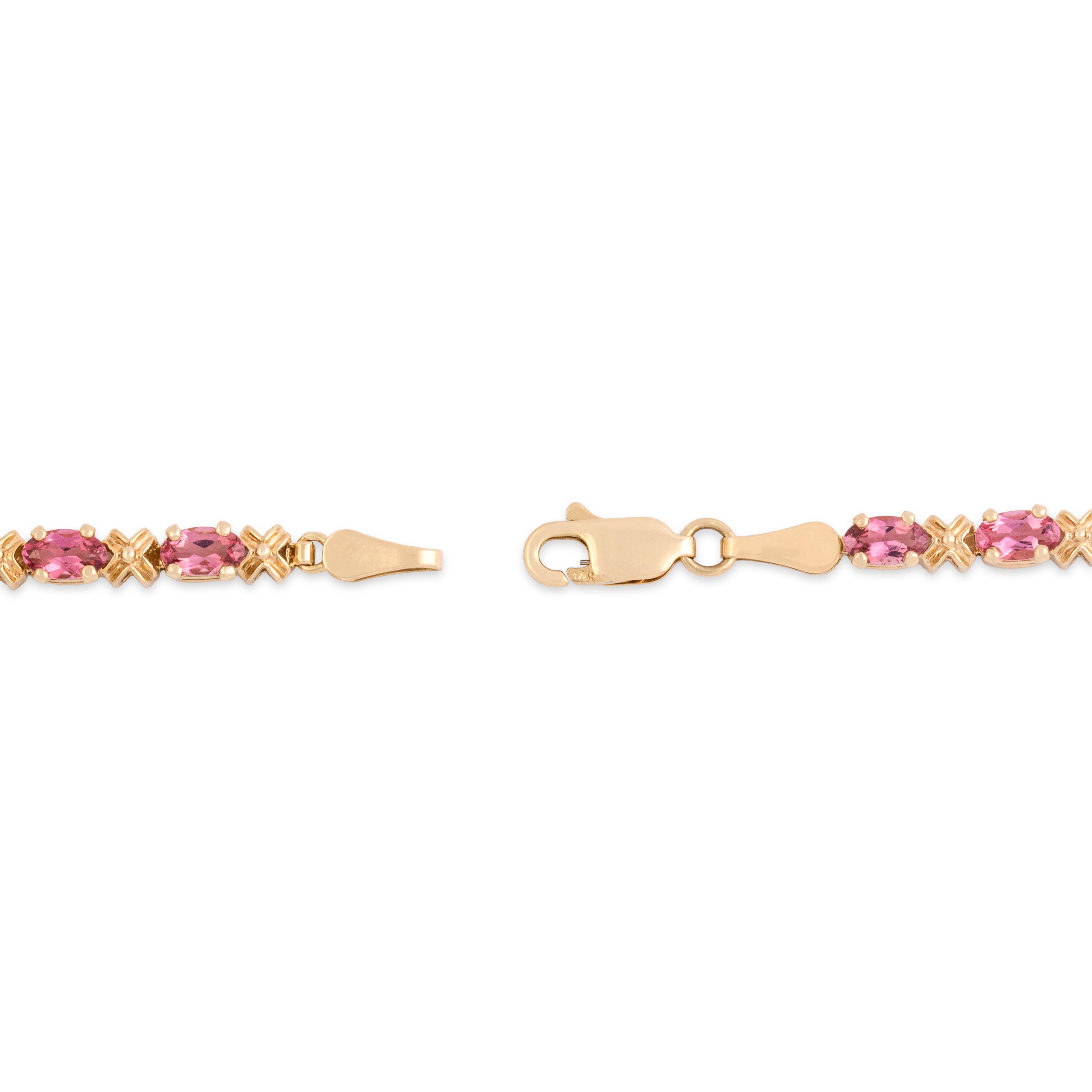 Vintage 14k Yellow Gold 3.79cttw Pink Tourmaline Chic X-Link Tennis Bracelet 7