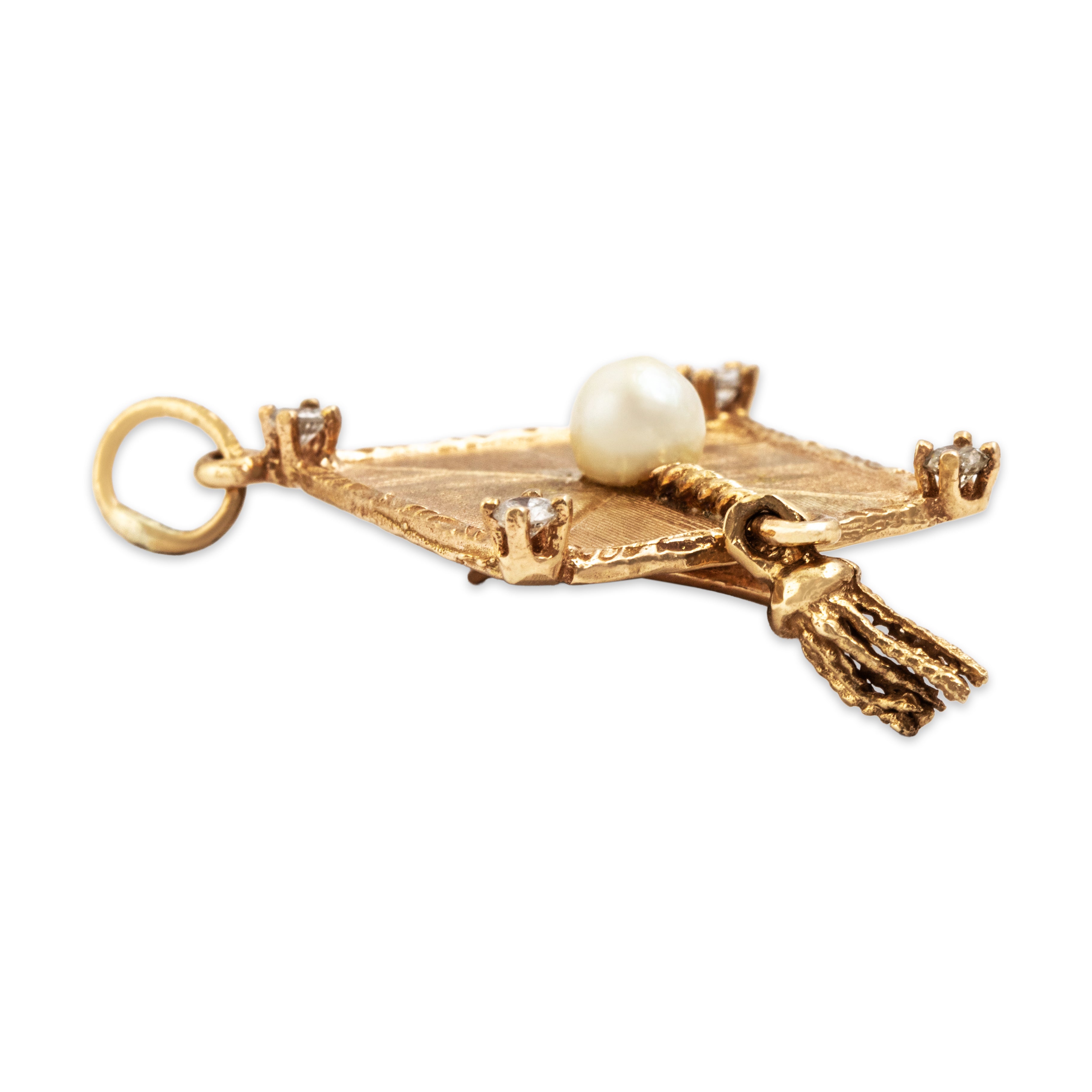 Vintage 14k Yellow Gold Diamond Graduation Cap Charm/Pendant - Side view