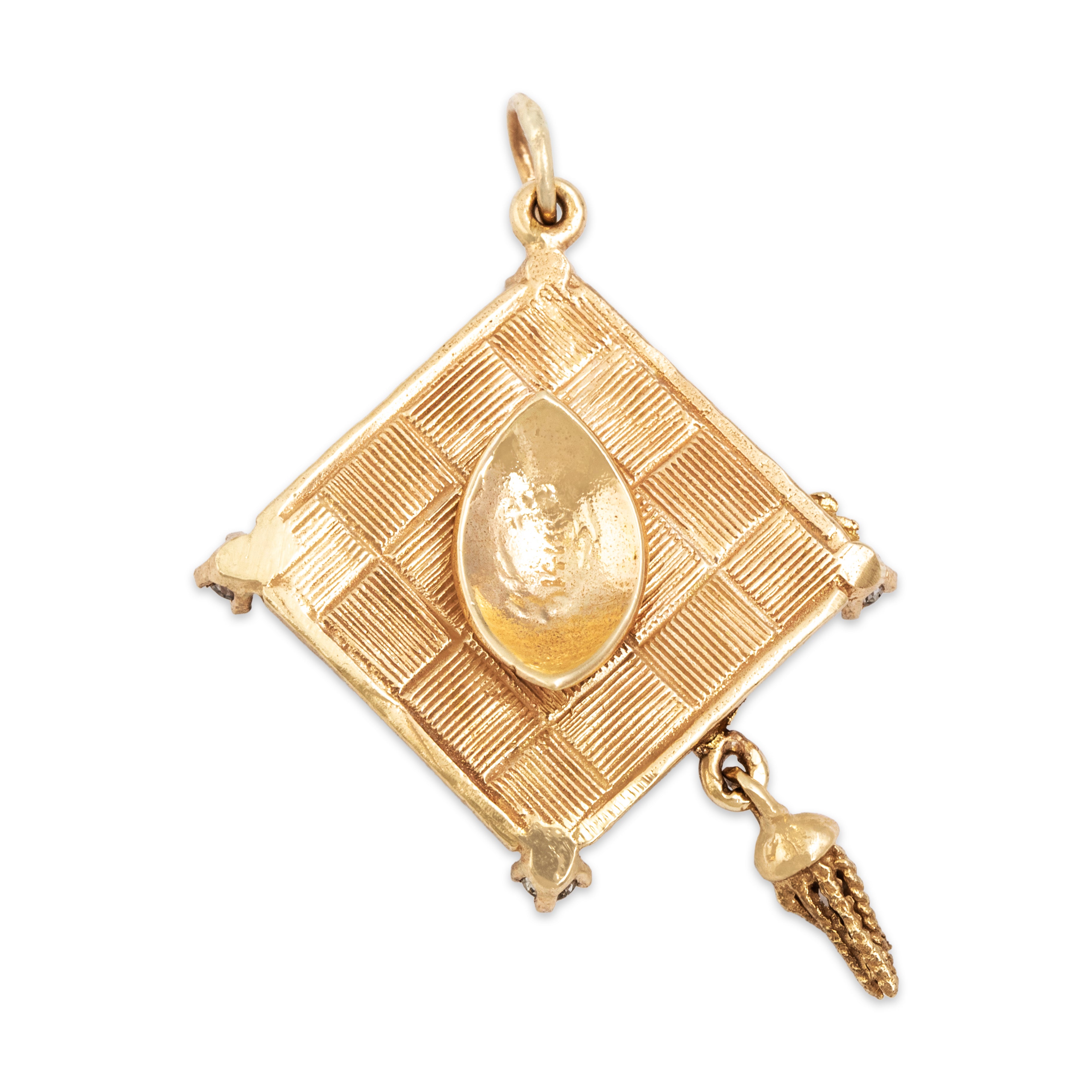 Vintage 14k Yellow Gold Diamond Graduation Cap Charm/Pendant - Back view