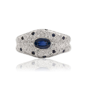 Vintage 18k White Gold .53cttw Blue Sapphire Diamond Fluid Glittering Ring 6.25