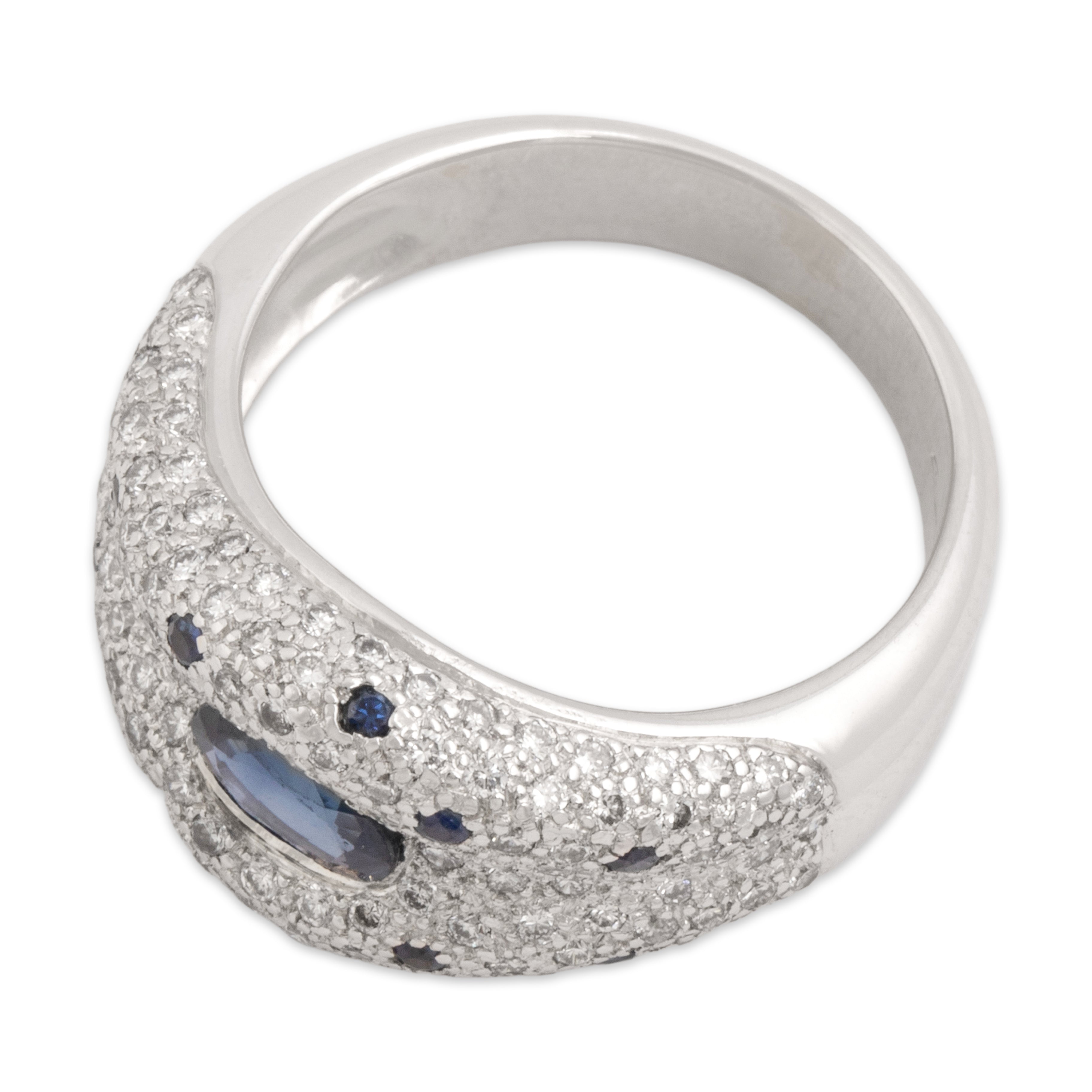 Vintage 18k White Gold .53cttw Blue Sapphire Diamond Fluid Glittering Band Ring - Overall view