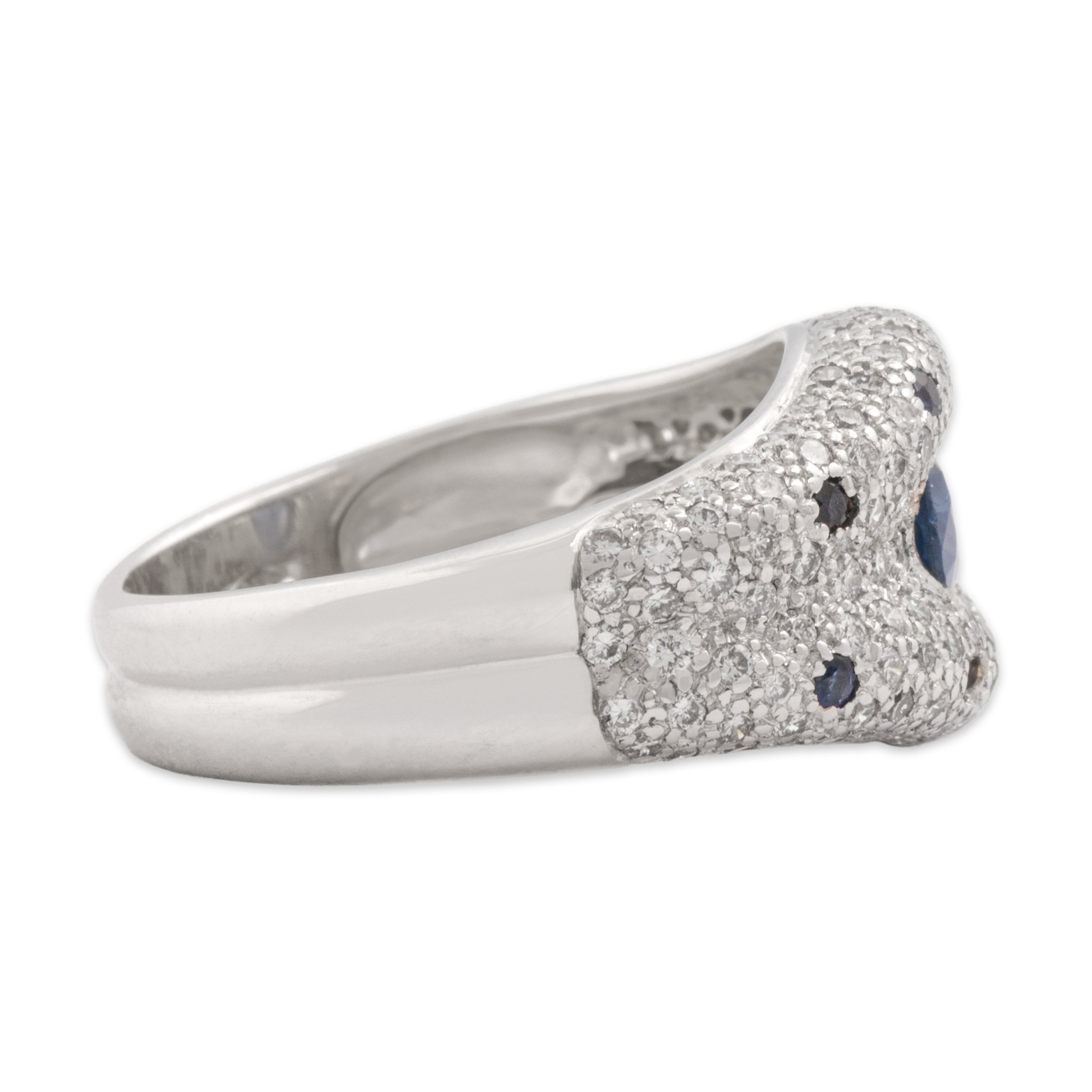 Vintage 18k White Gold .53cttw Blue Sapphire Diamond Fluid Glittering Band Ring - Side view