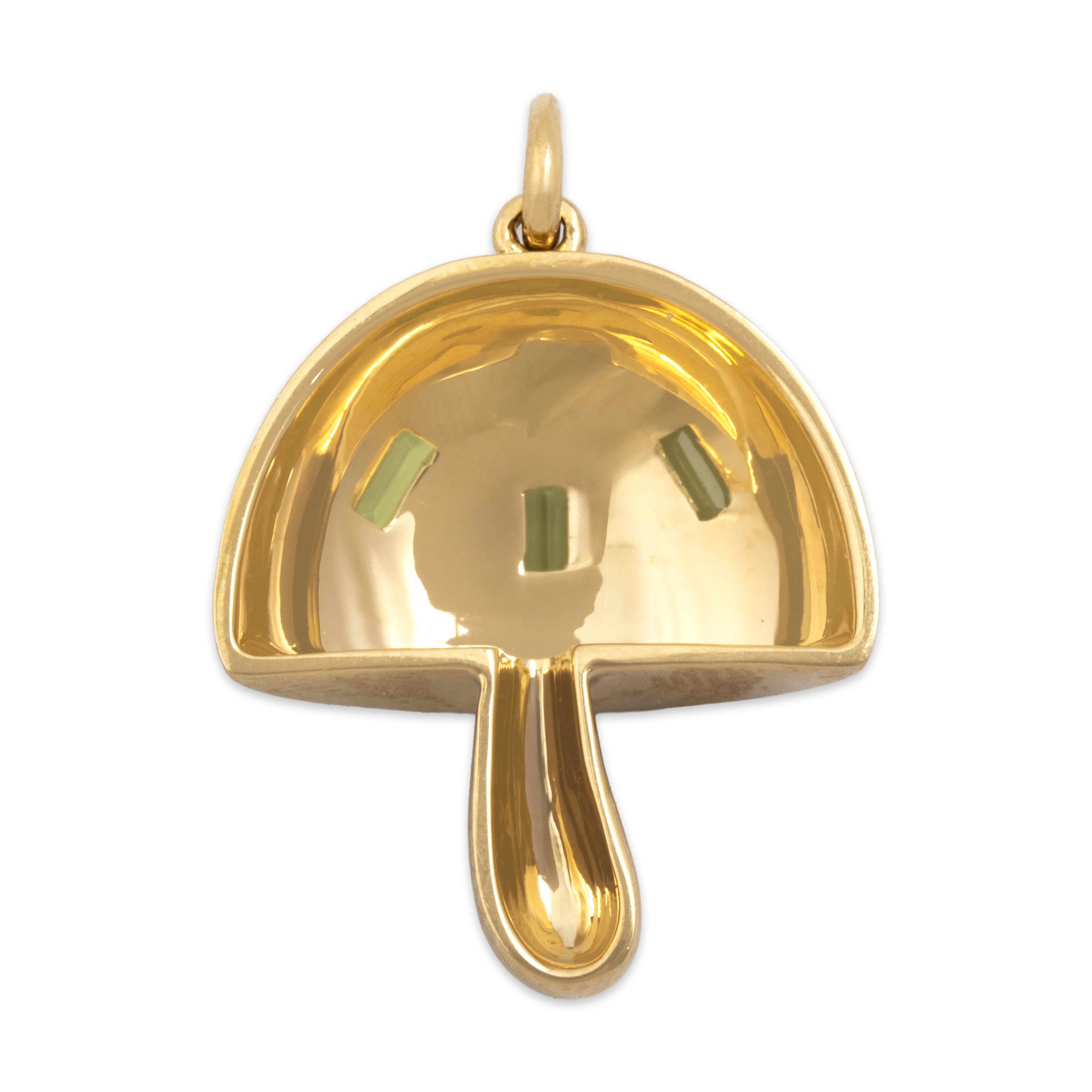 Estate 14k Yellow Gold Diamond Tsavorite Garnet Whimsical Sparkling Mushroom Pendant - Back view