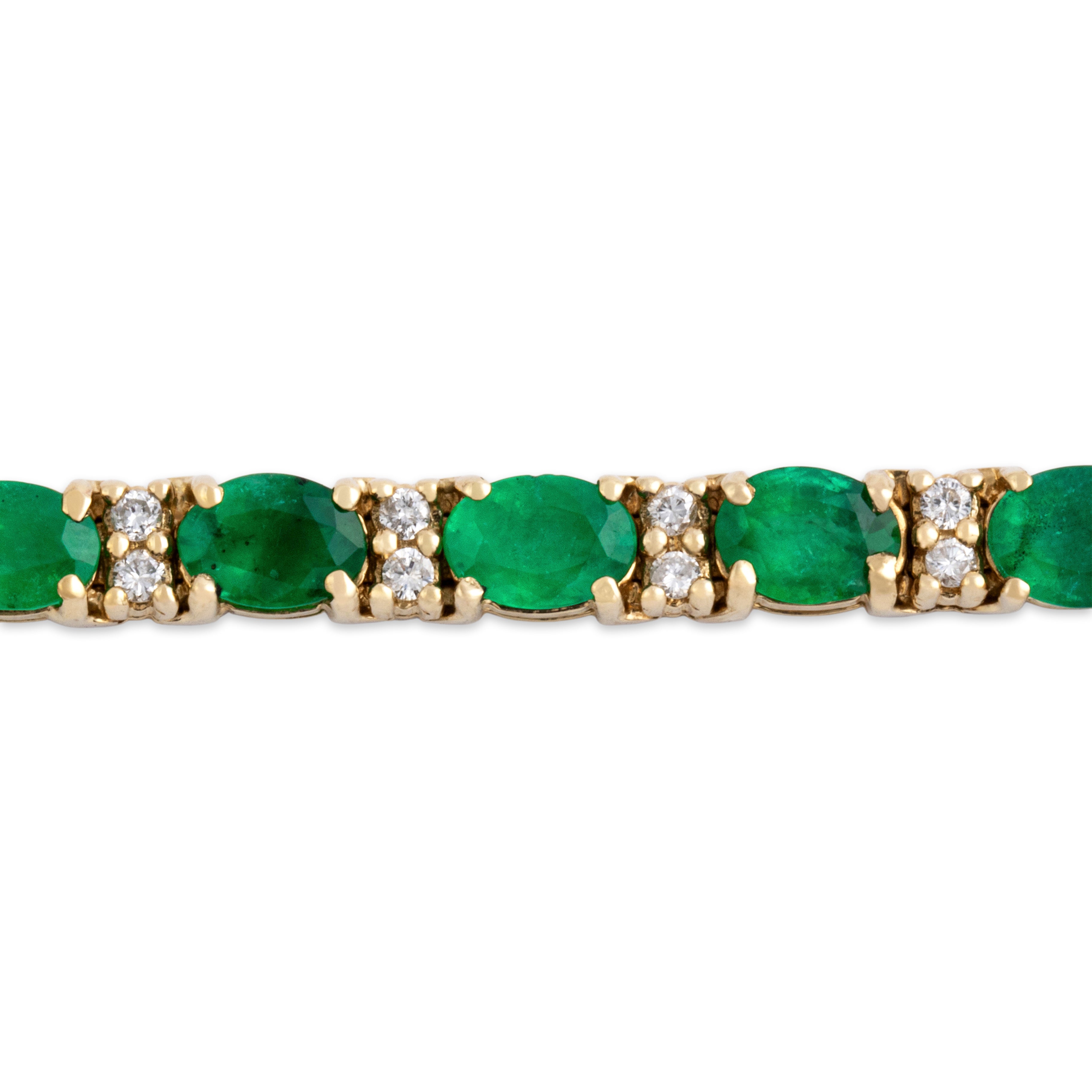 Vintage Substantial 14k Yellow Gold 10.27cttw Emerald Diamond Line Bracelet 6.75