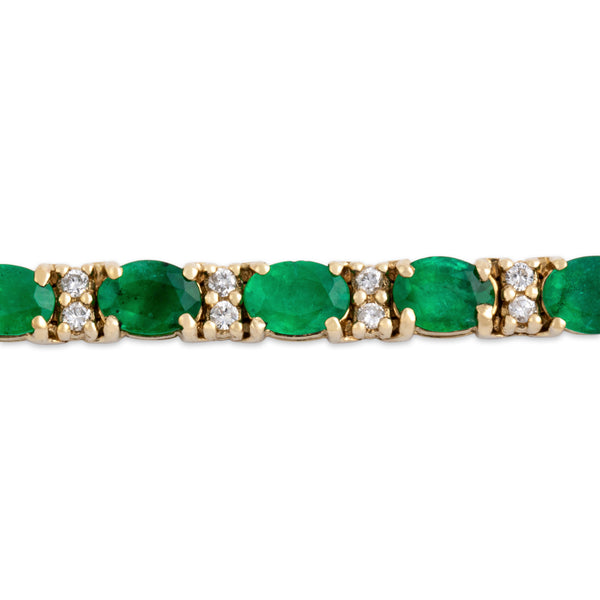 Vintage Substantial 14k Yellow Gold 10.27cttw Emerald Diamond Line Bracelet 6.75