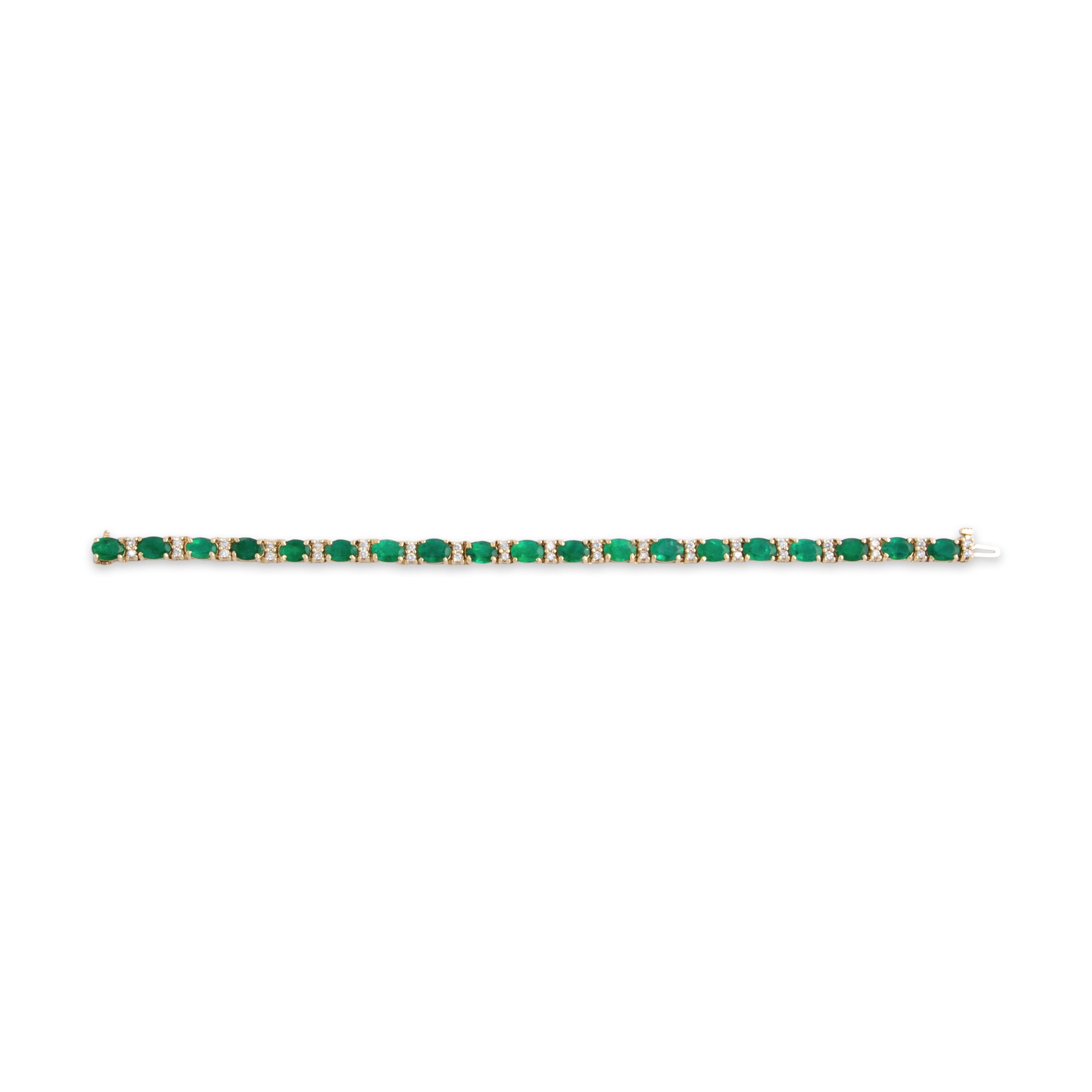 Vintage Substantial 14k Yellow Gold 10.27cttw Emerald Diamond Line Bracelet 6.75