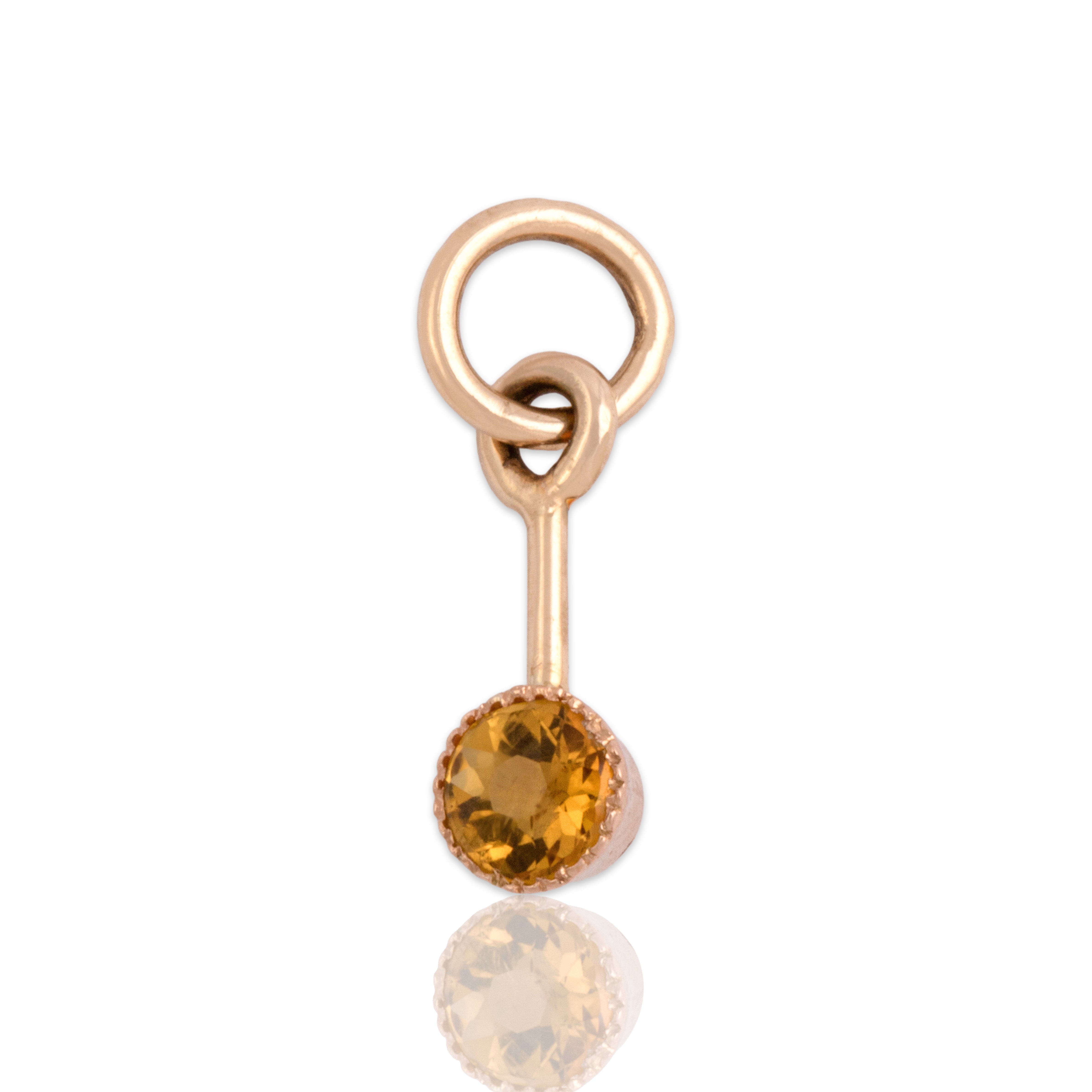 Antique Small 14k Rosy Yellow Gold Citrine Dainty Bezel Dangle Charm / Pendant