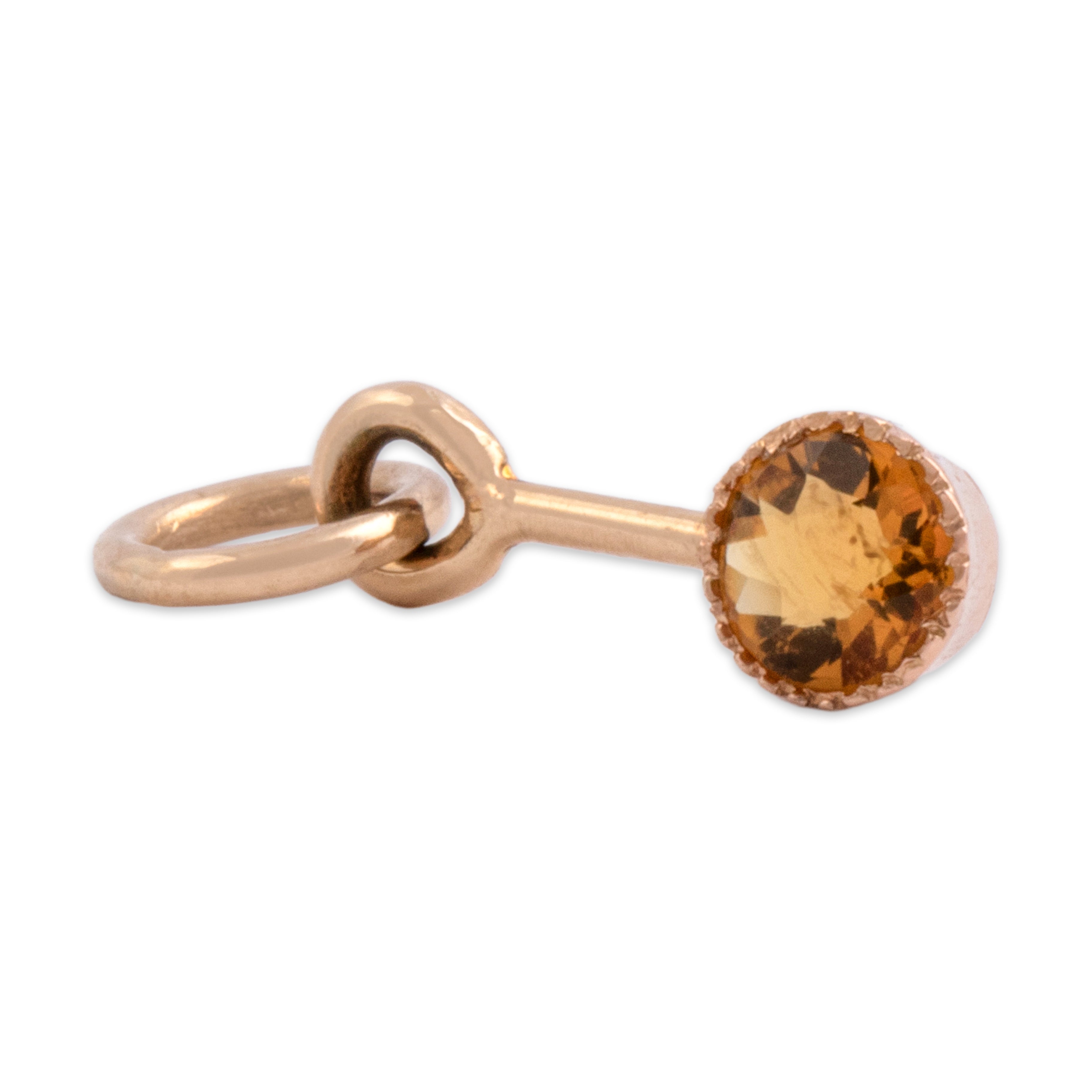 Antique Small 14k Rosy Yellow Gold Citrine Dainty Bezel Dangle Charm / Pendant - detail view #2