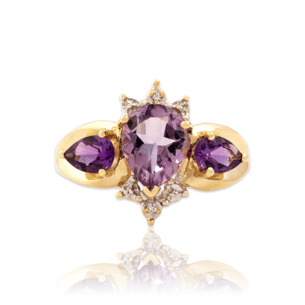 Vintage 10k Yellow Gold 1.92cttw Amethyst Diamond Striking Crowned Ring 7.25
