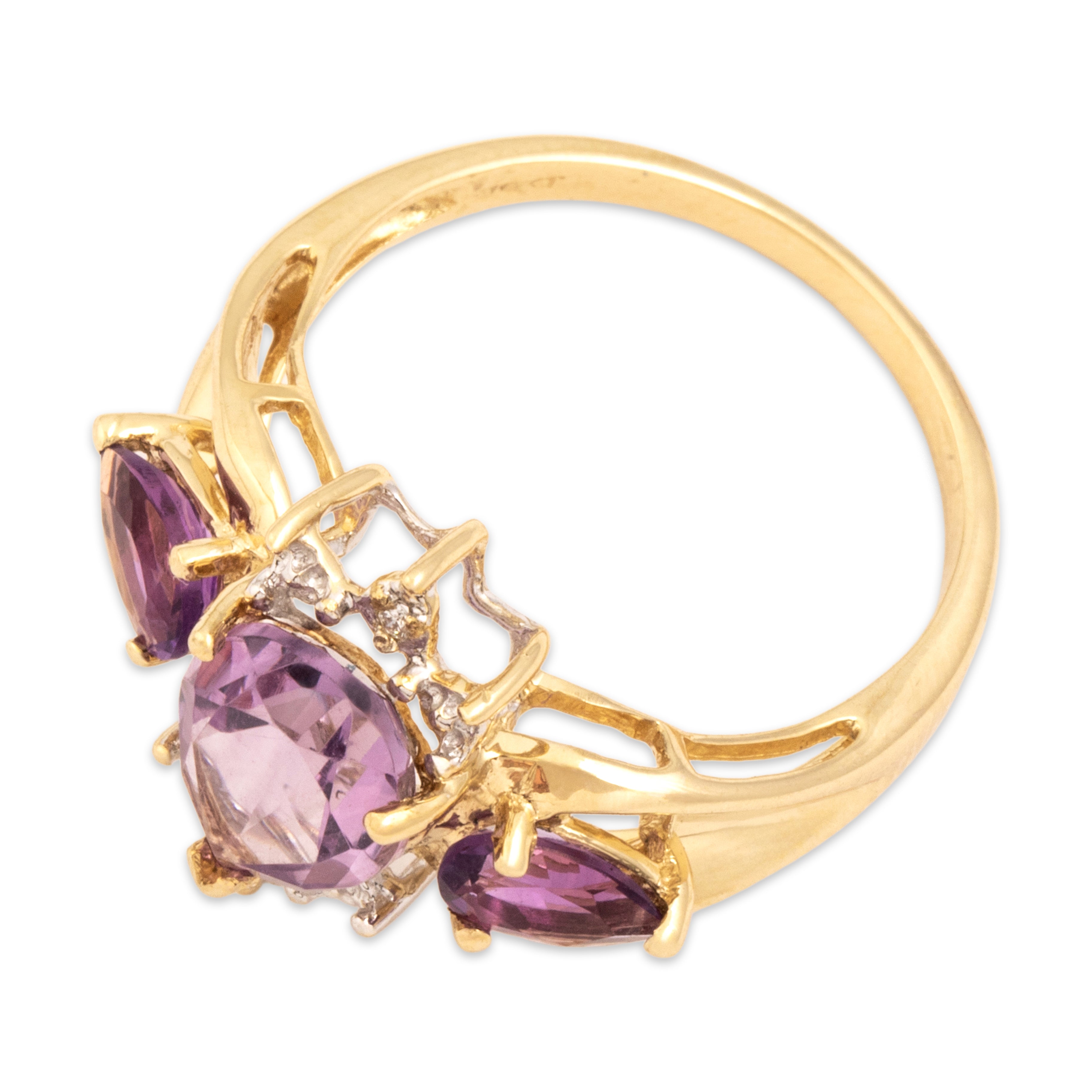 Vintage 10k Yellow Gold 1.92cttw Amethyst Diamond Striking Crowned Ring - Overall view