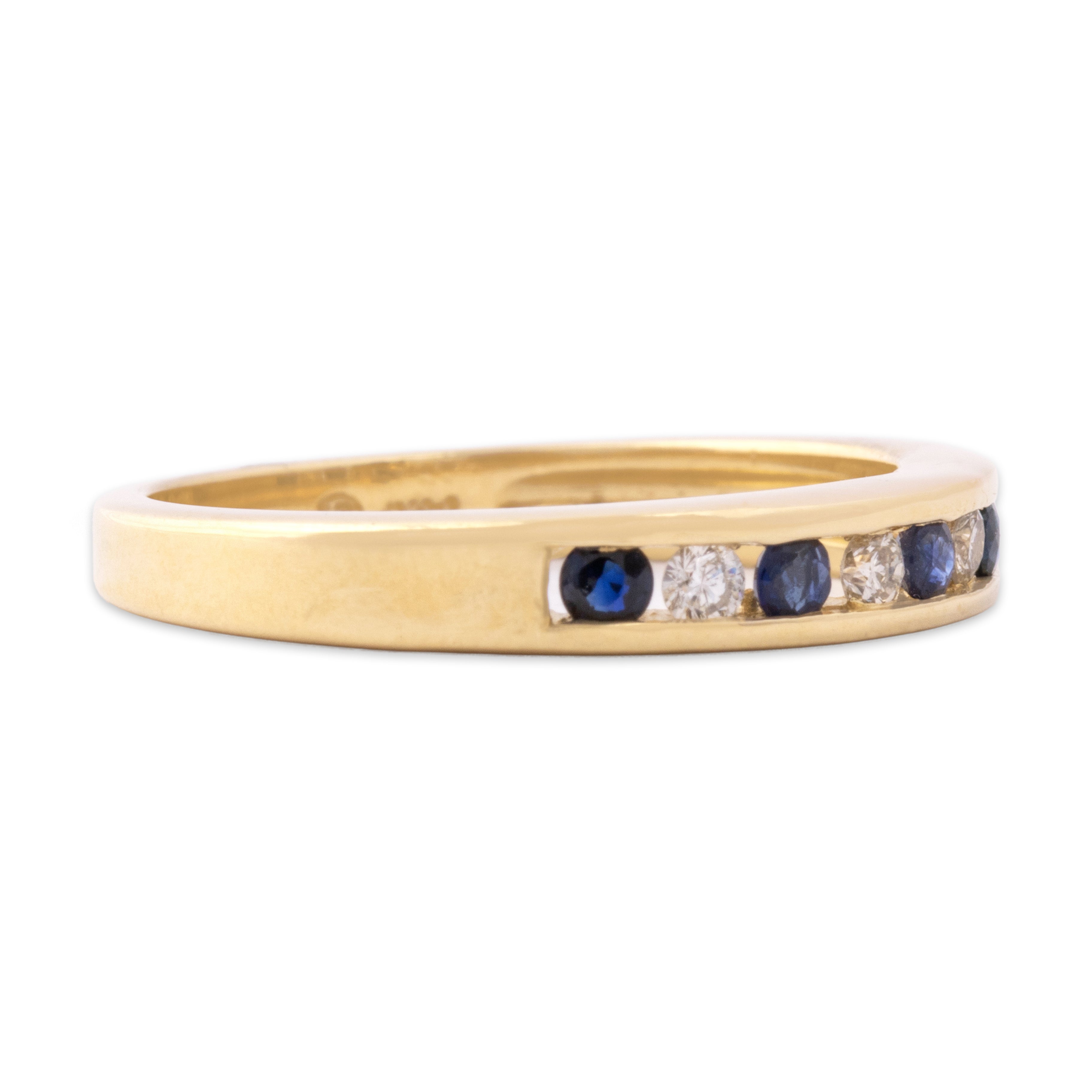 Vintage 14k Yellow Gold Blue Sapphire Diamond Classic Channel Band Ring - Side view