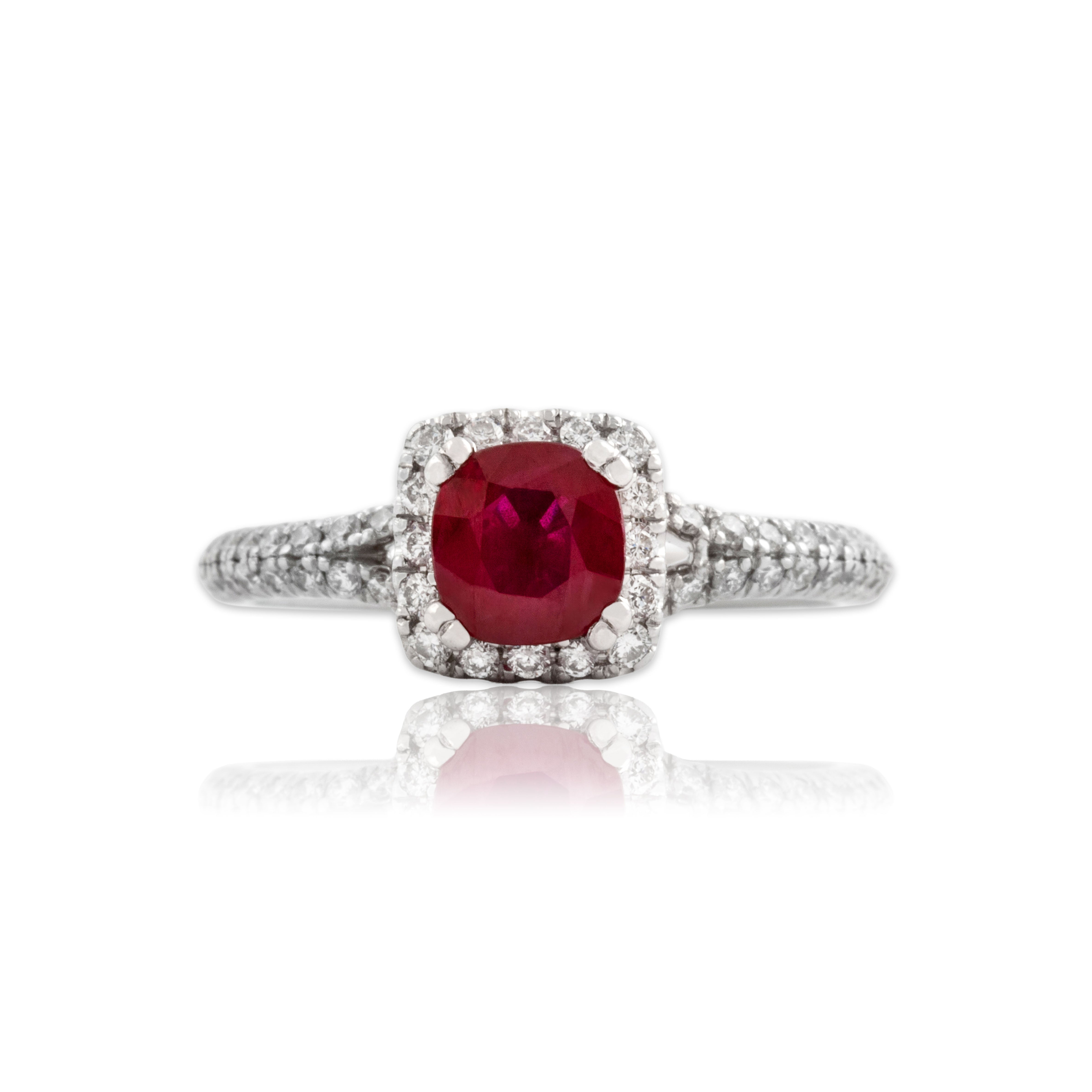 Vintage 14k White Gold .66ct Ruby Diamond Dazzling Pavé Accent Ring 7.00