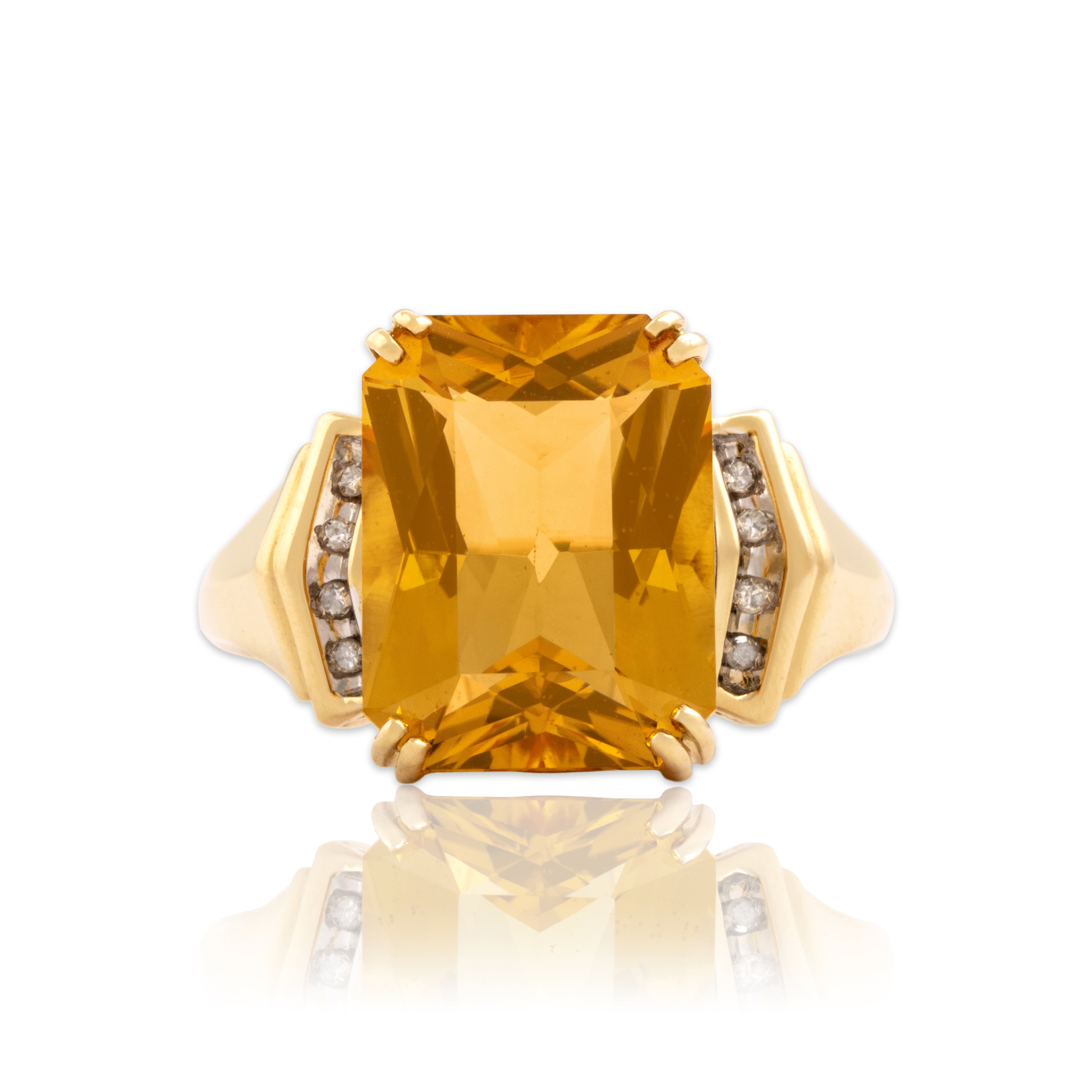 Vintage 10k Yellow Gold 5.85ct Citrine Diamond Chevron Shoulder Cocktail Ring 8.00