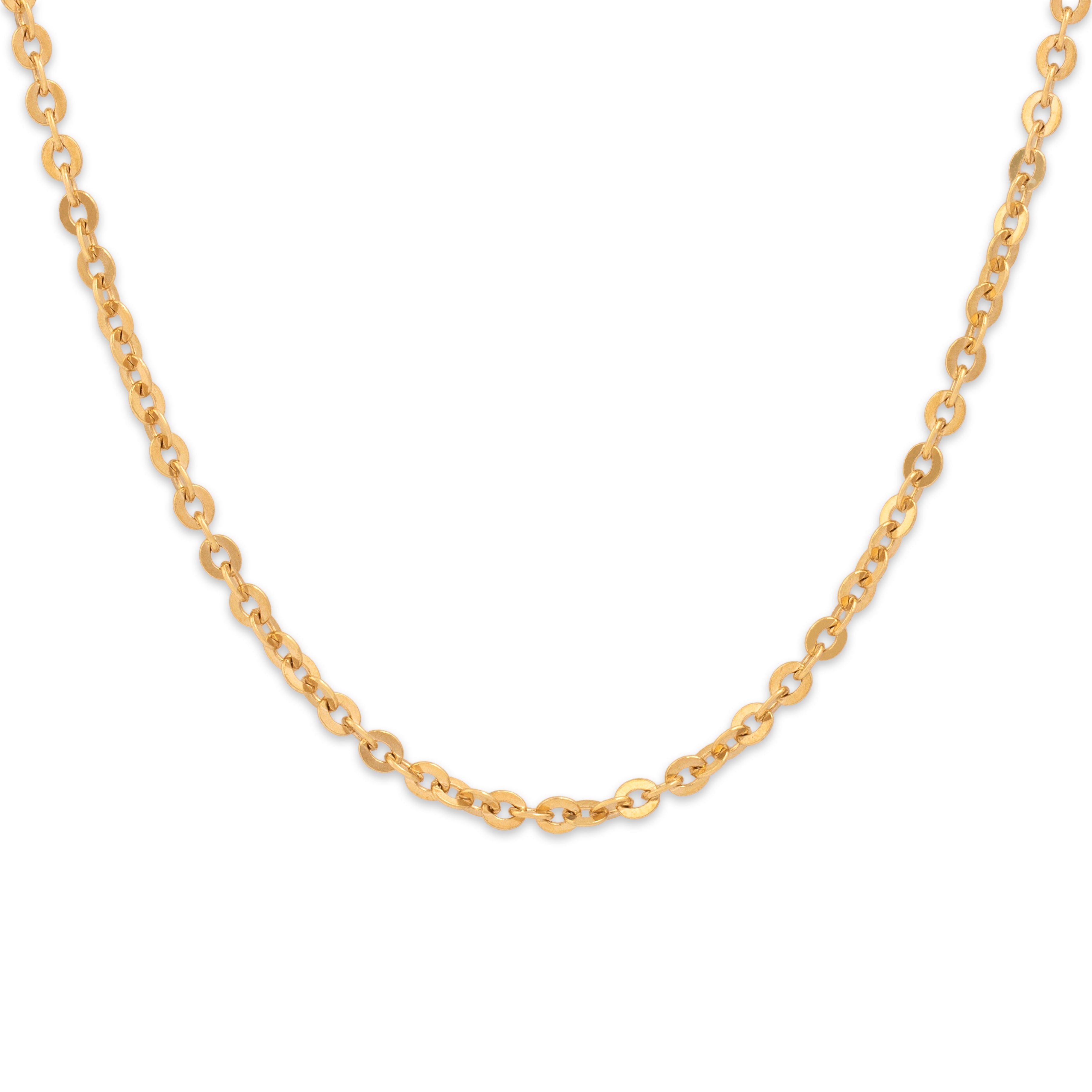 Vintage 18k Yellow Gold Flat Link Cable 2.9mm (At Link) Chain - Close-up view