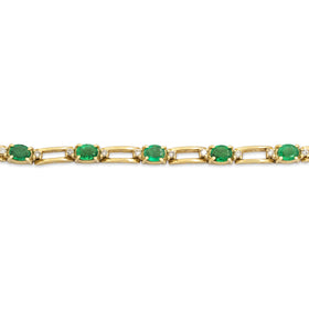 Vintage 14k Yellow Gold 1.22cttw Emerald Diamond Oval Trio Rectangular Link Bracelet 6"