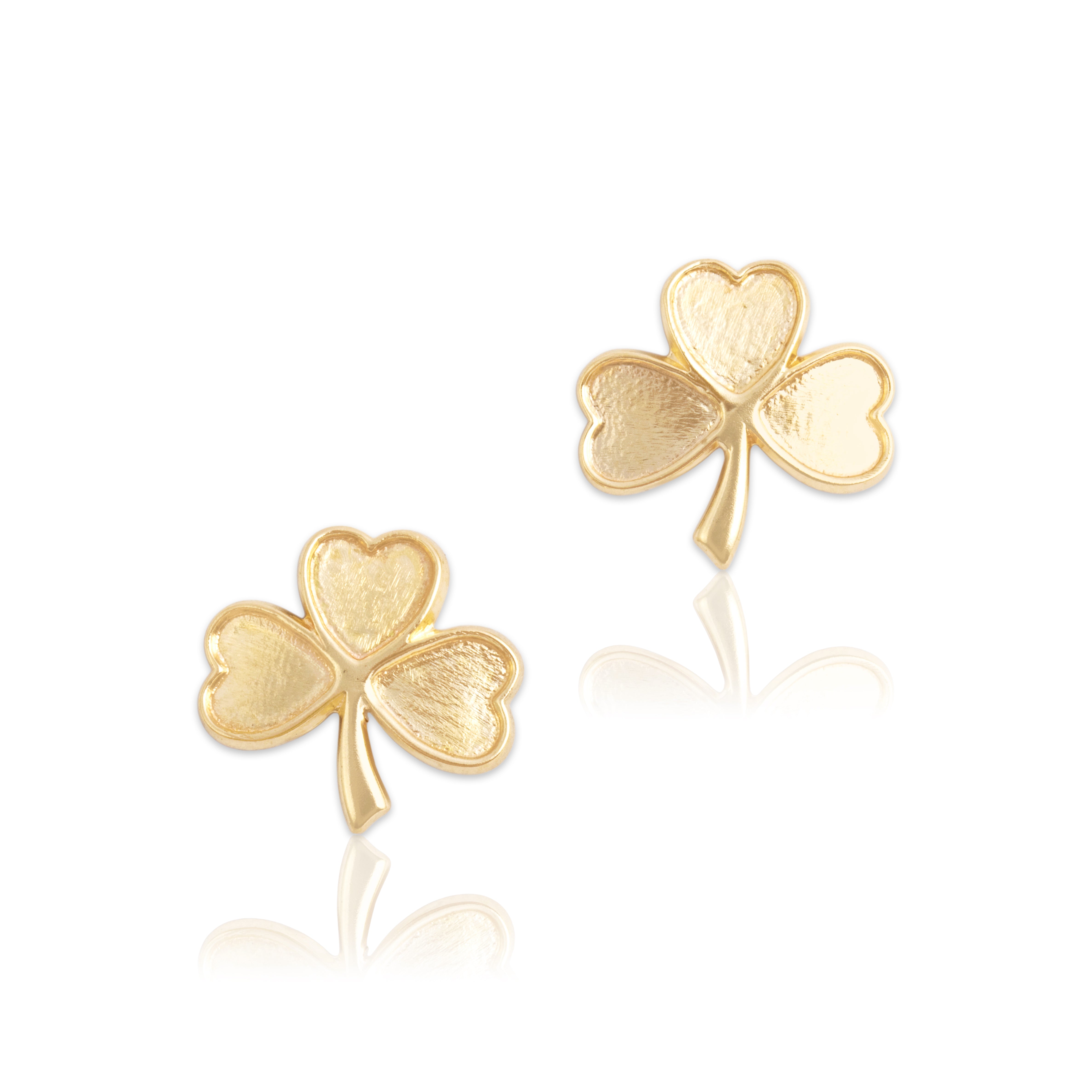 Vintage 14k Yellow Gold Lucky Textured Shamrock Stud Earrings