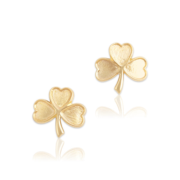Vintage 14k Yellow Gold Lucky Textured Shamrock Stud Earrings