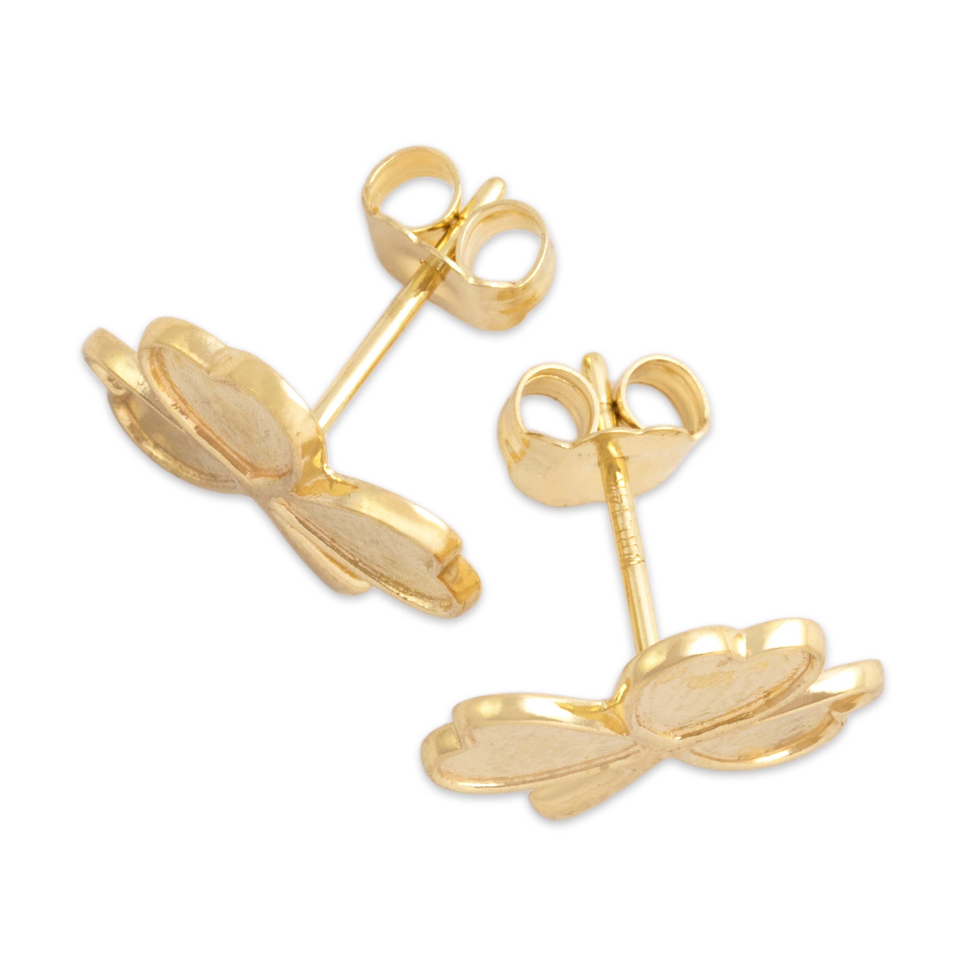 Vintage 14k Yellow Gold Lucky Textured Shamrock Stud Earrings
