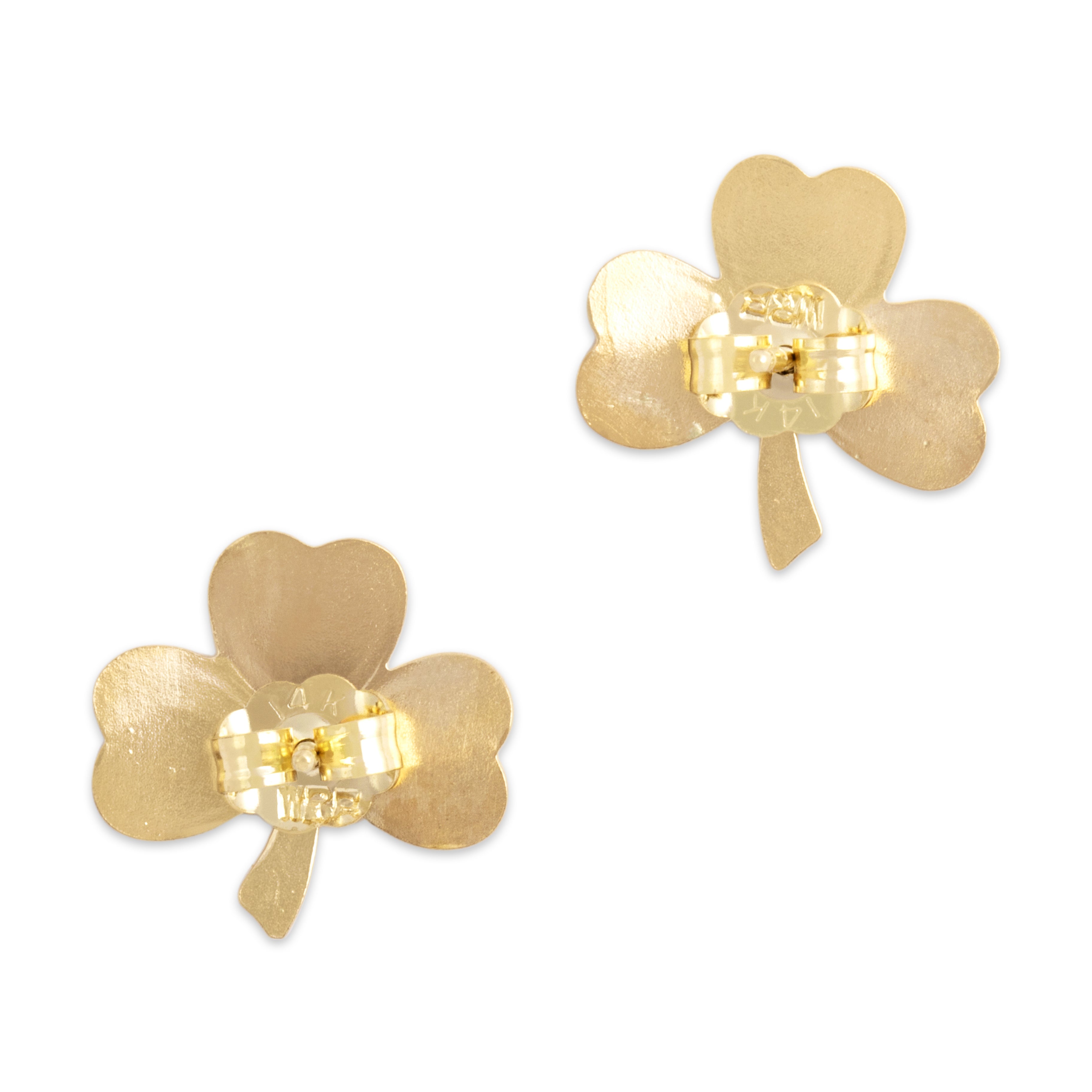 Vintage 14k Yellow Gold Lucky Textured Shamrock Stud Earrings