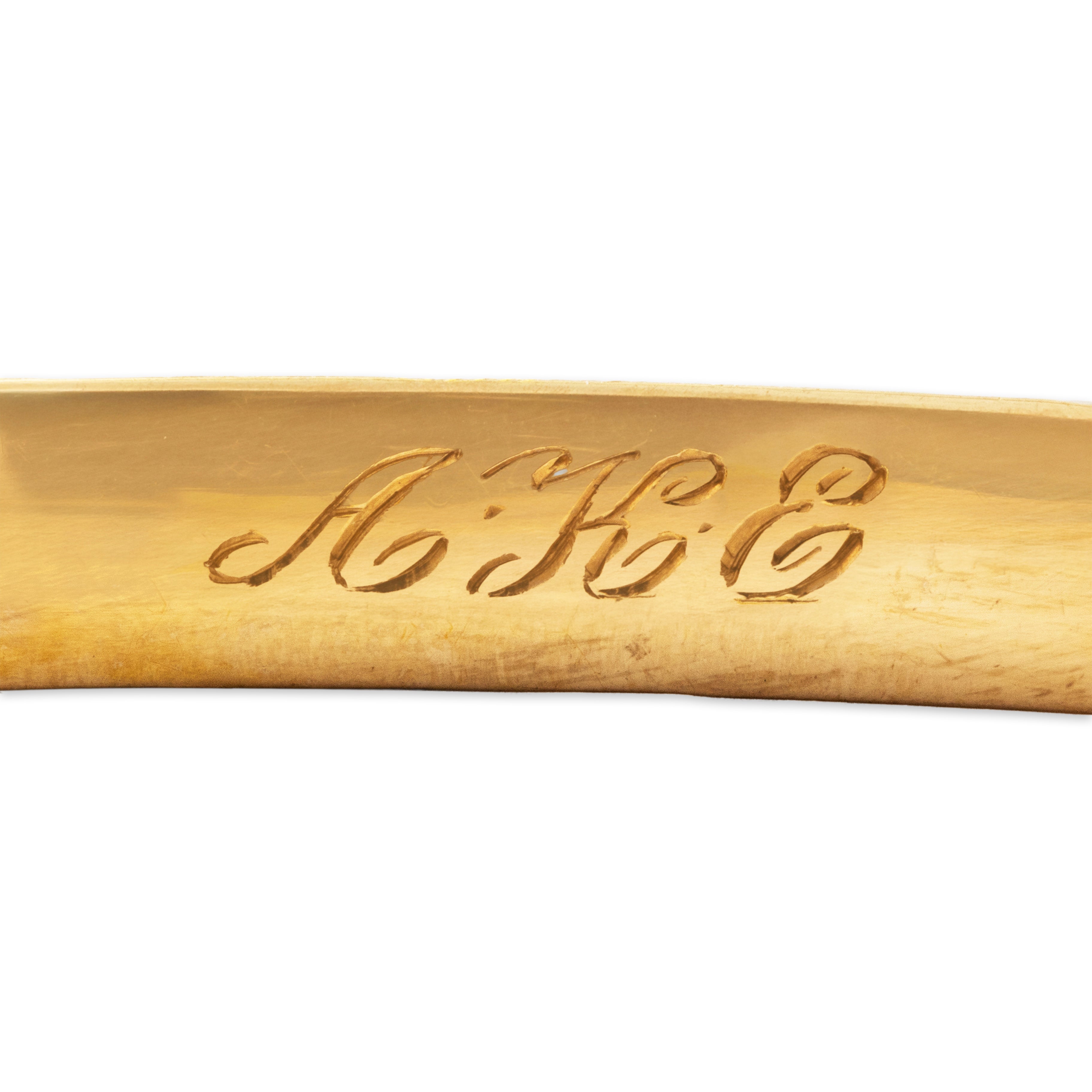 Antique 14k Yellow Gold Engraved Floral Foliate Bangle Bracelet - Hallmark view