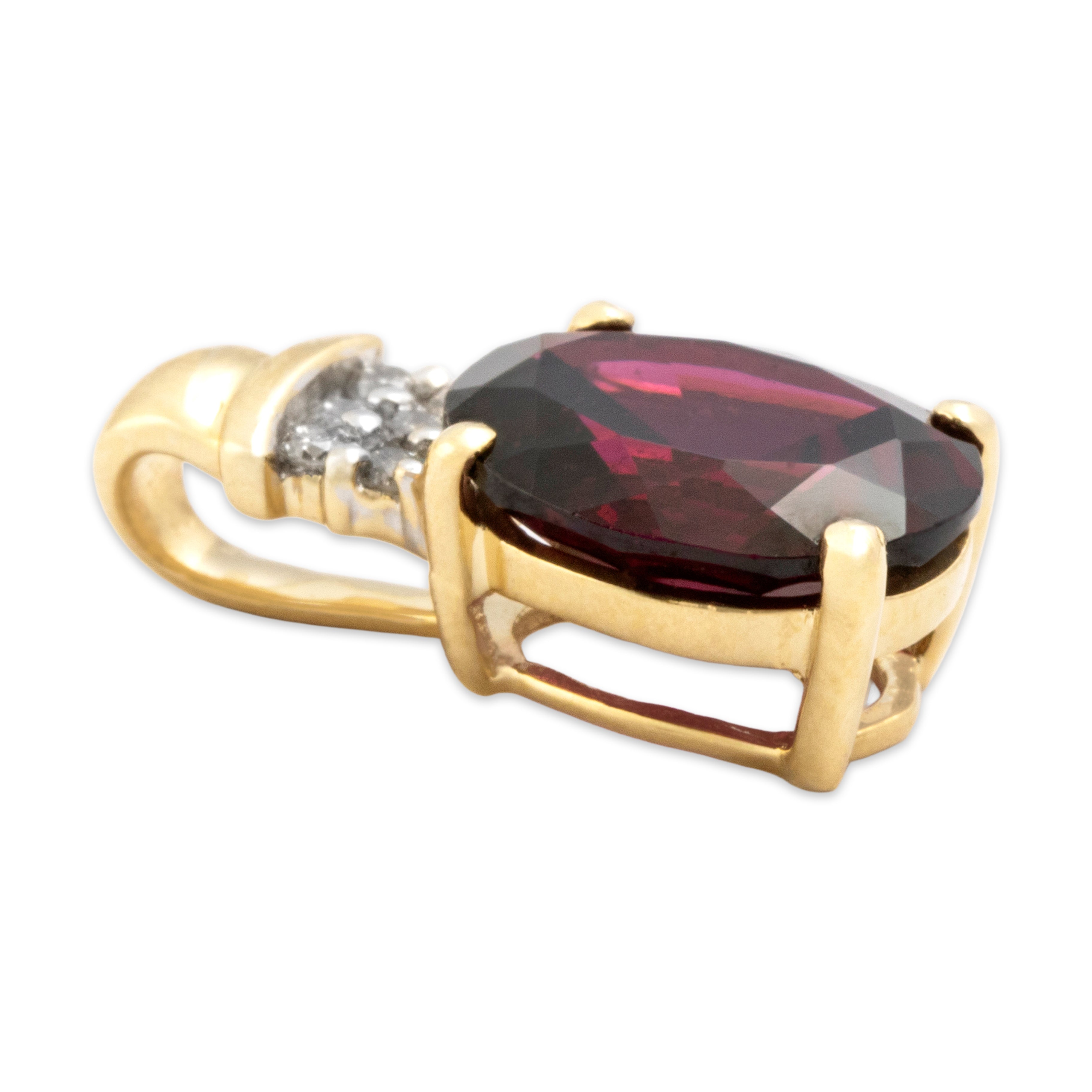 Vintage 14k Yellow Gold 3.33ct Pink Garnet Diamond Elegant Drop Oval Pendant - Side view