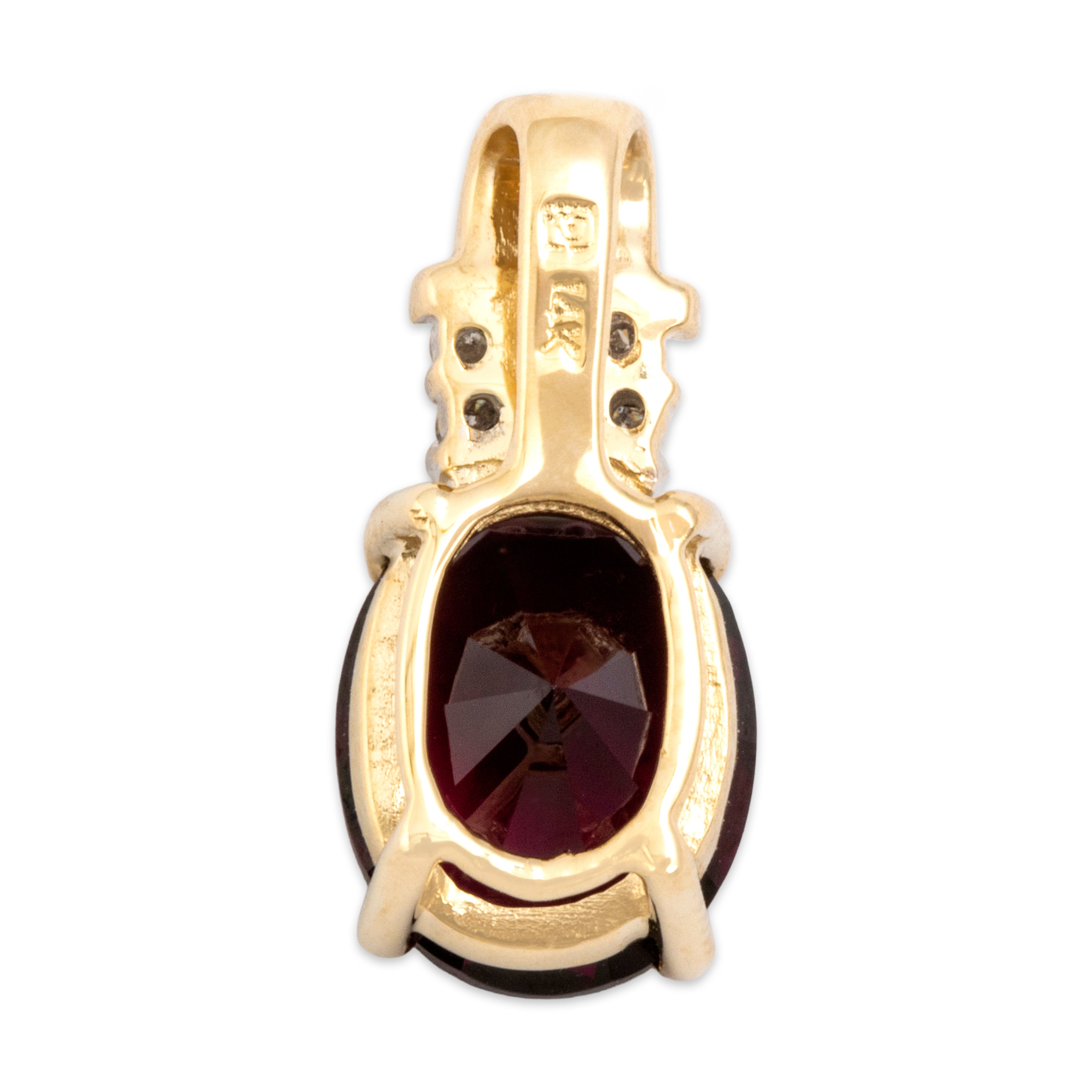Vintage 14k Yellow Gold 3.33ct Pink Garnet Diamond Elegant Drop Oval Pendant - Back view