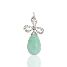 Vintage 14k White Gold 14.13ct Turquoise Old Mine & Rose Cut Diamond Bow Pendant